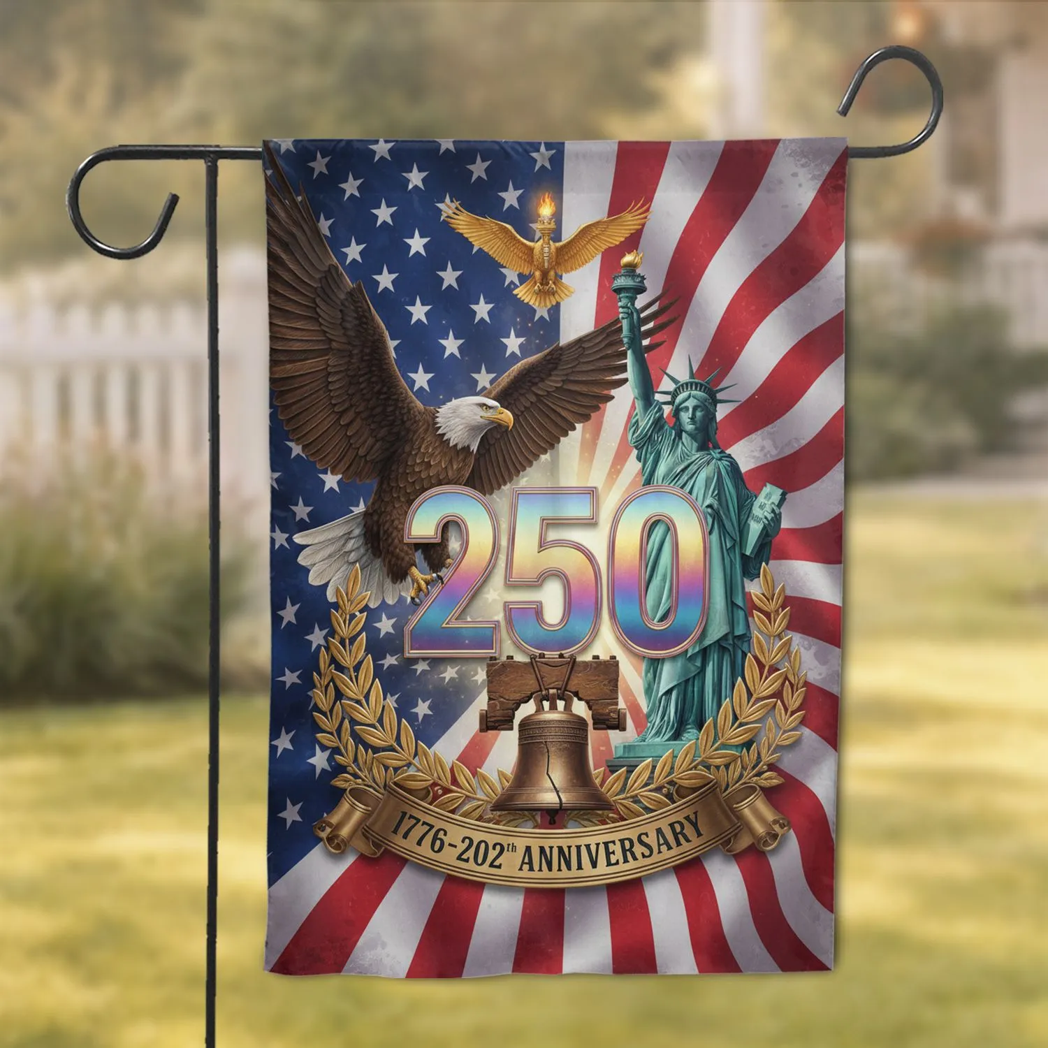 Bald Eagle Statue of Liberty 250th Anniversary - USA Independence Day Gift for Veterans Garden Flag - 1