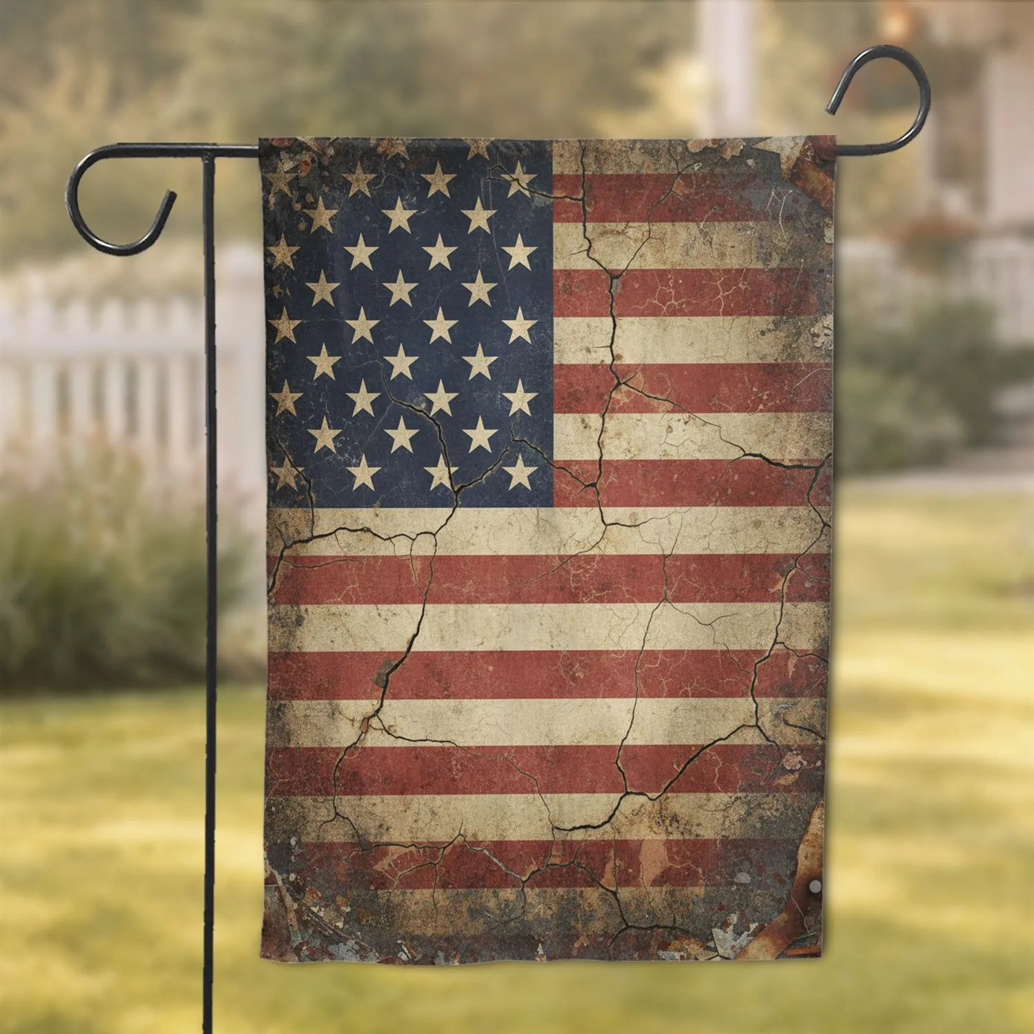 Vintage Weathered Distressed American Flag Stars Stripes - Farmhouse Home Decor Gift Garden Flag - 1