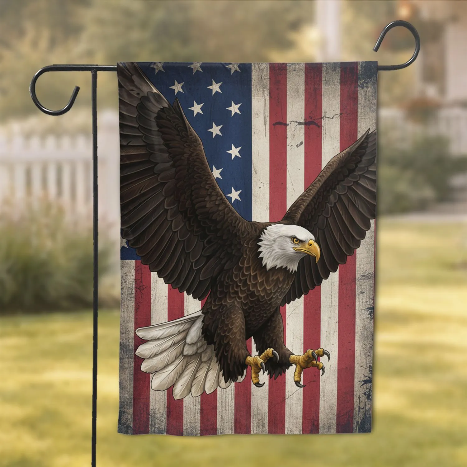 Bald Eagle Weathered Wood Grain American Flag Independence Day Gift for Veterans Garden Flag - 1