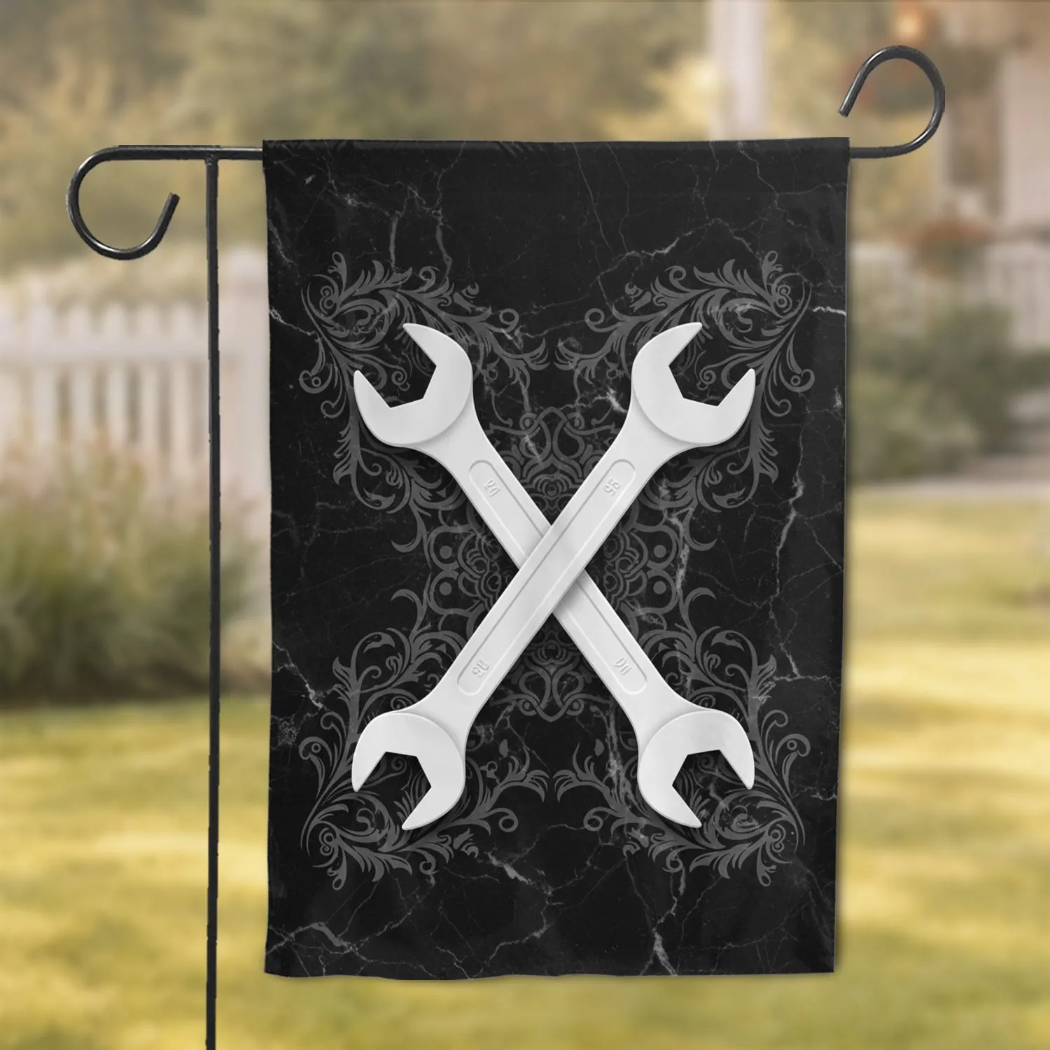 Crossed Wrenches Dark Marble - Workshop Decor Gift for Mechanic Garden Flag - 1