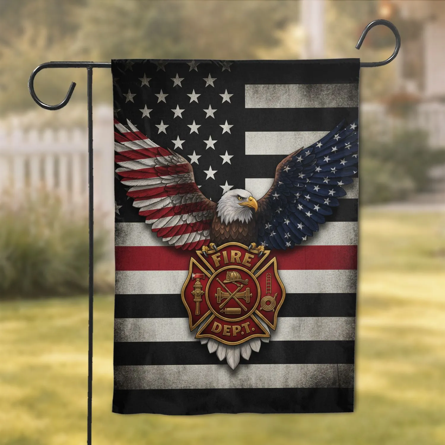 Bald Eagle Firefighter Maltese Cross - Thin Red Line Home Decor Gift for First Responders Garden Flag - 1