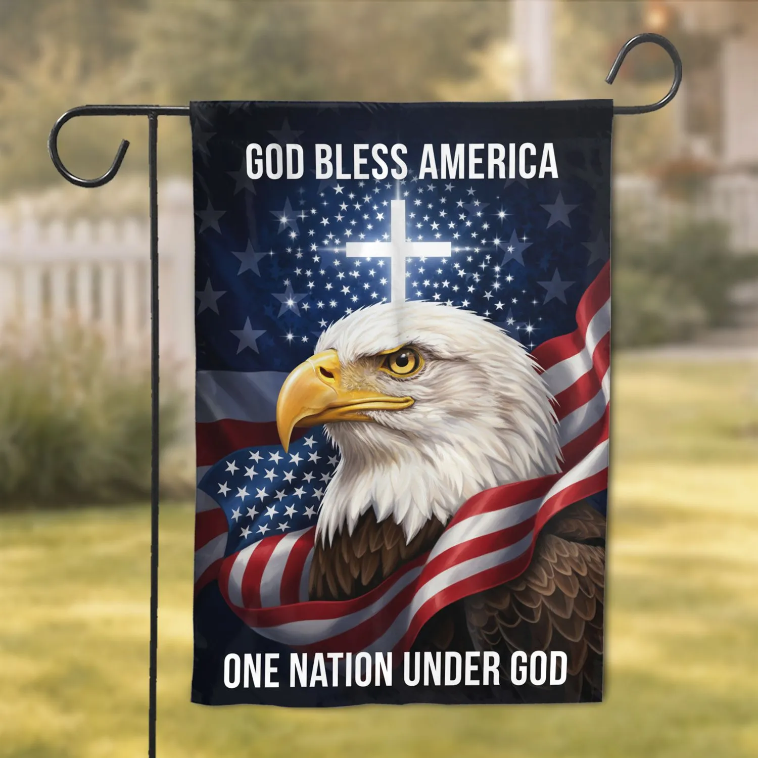 Bald Eagle American Flag Cross GOD BLESS AMERICA - Faithful Patriotic Home Decor Gift Garden Flag - 1