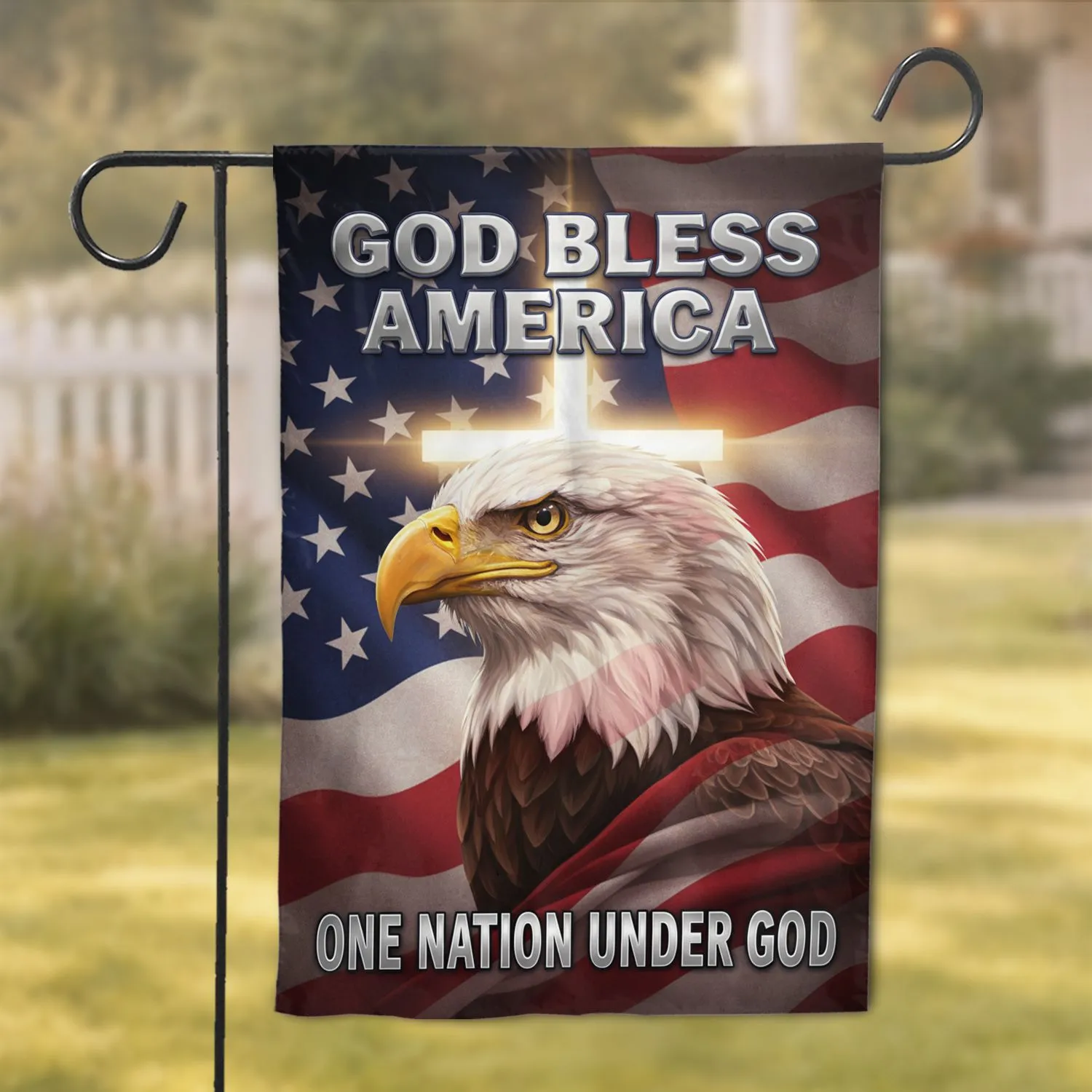Bald Eagle American Flag Christian Cross Independence Day Gift for Veterans Garden Flag - 1