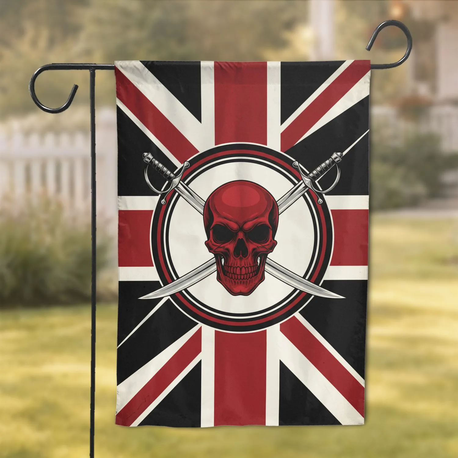 Red Skull Crossed Sabers Union Jack - Home Decor Gift Garden Flag - 1