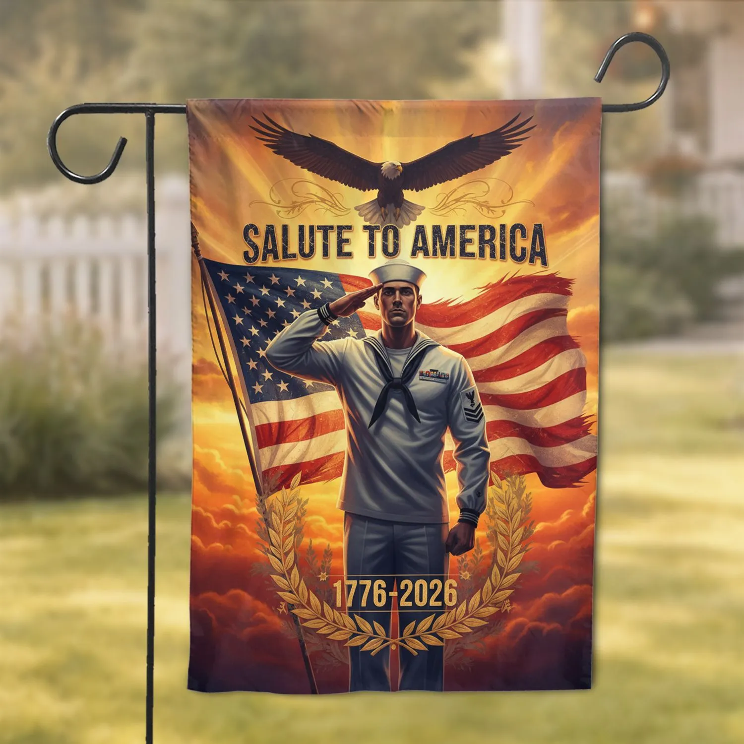 US Navy Sailor American Flag Eagle 1776-2026 - USA 250th Anniversary Independence Day Gift Garden Flag - 1