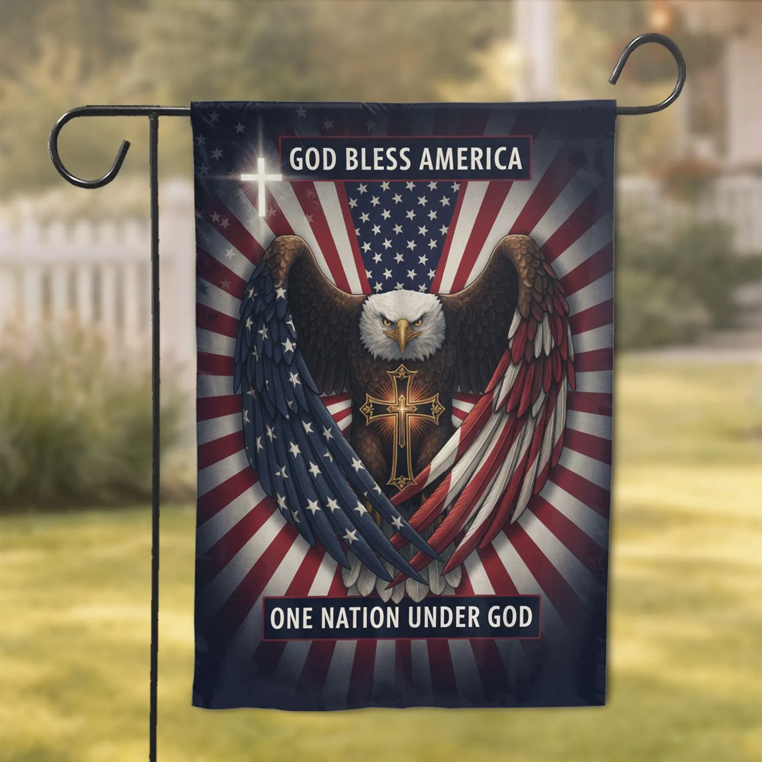 God Bless America Eagle Flag Cross Patriotic Home Decor Gift Garden Flag - 1