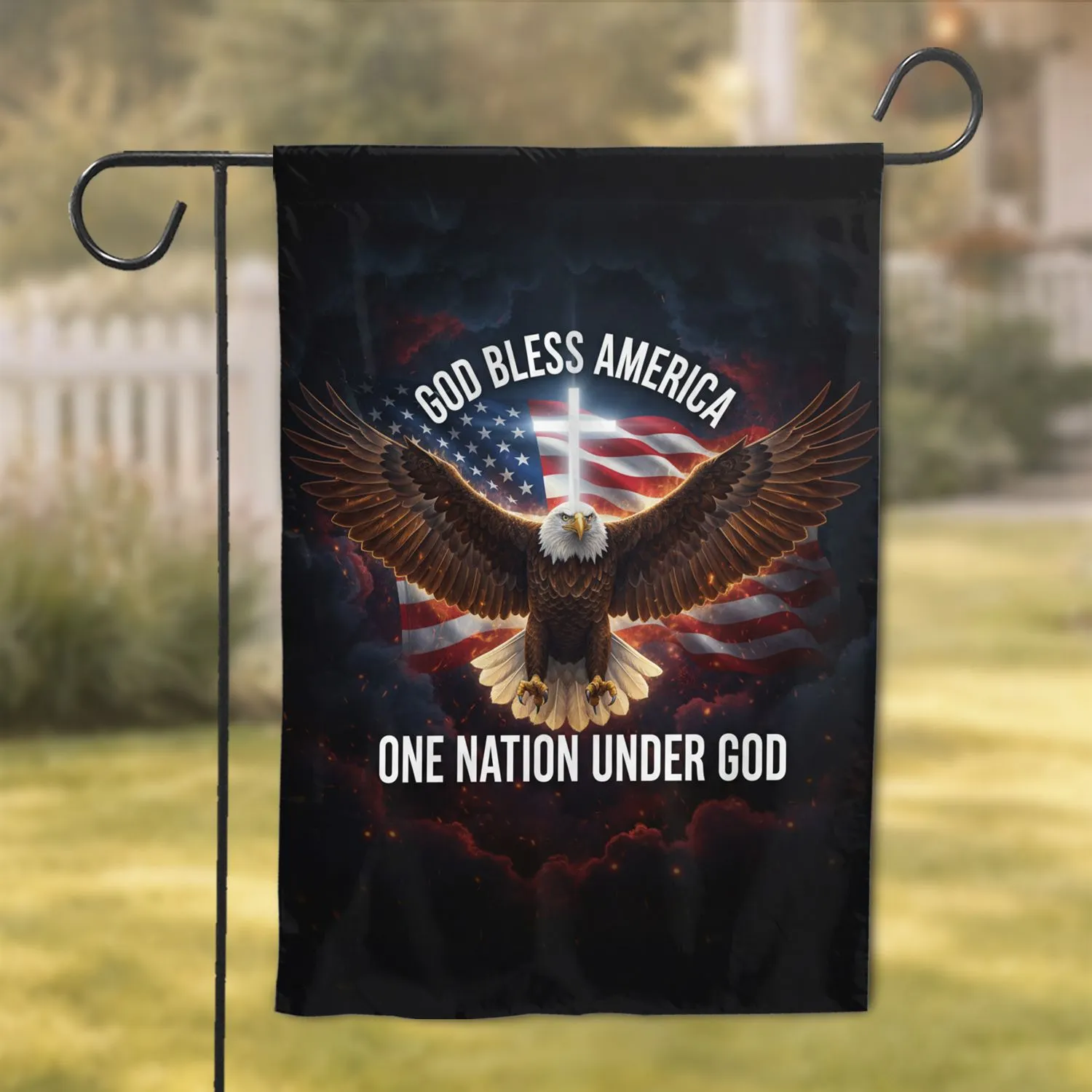 Bald Eagle American Flag God Bless America - One Nation Under God Patriotic Display Garden Flag - 1