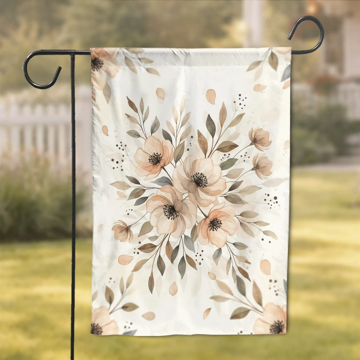 Muted Peach Cream Taupe Olive Botanical Floral Leaves - Home Decor Gift Garden Flag - 1