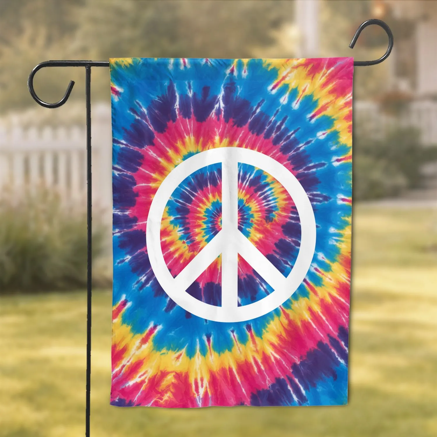 White Peace Symbol Tie-Dye Psychedelic Swirls - Peace & Love Lifestyle Home Decor Garden Flag - 1