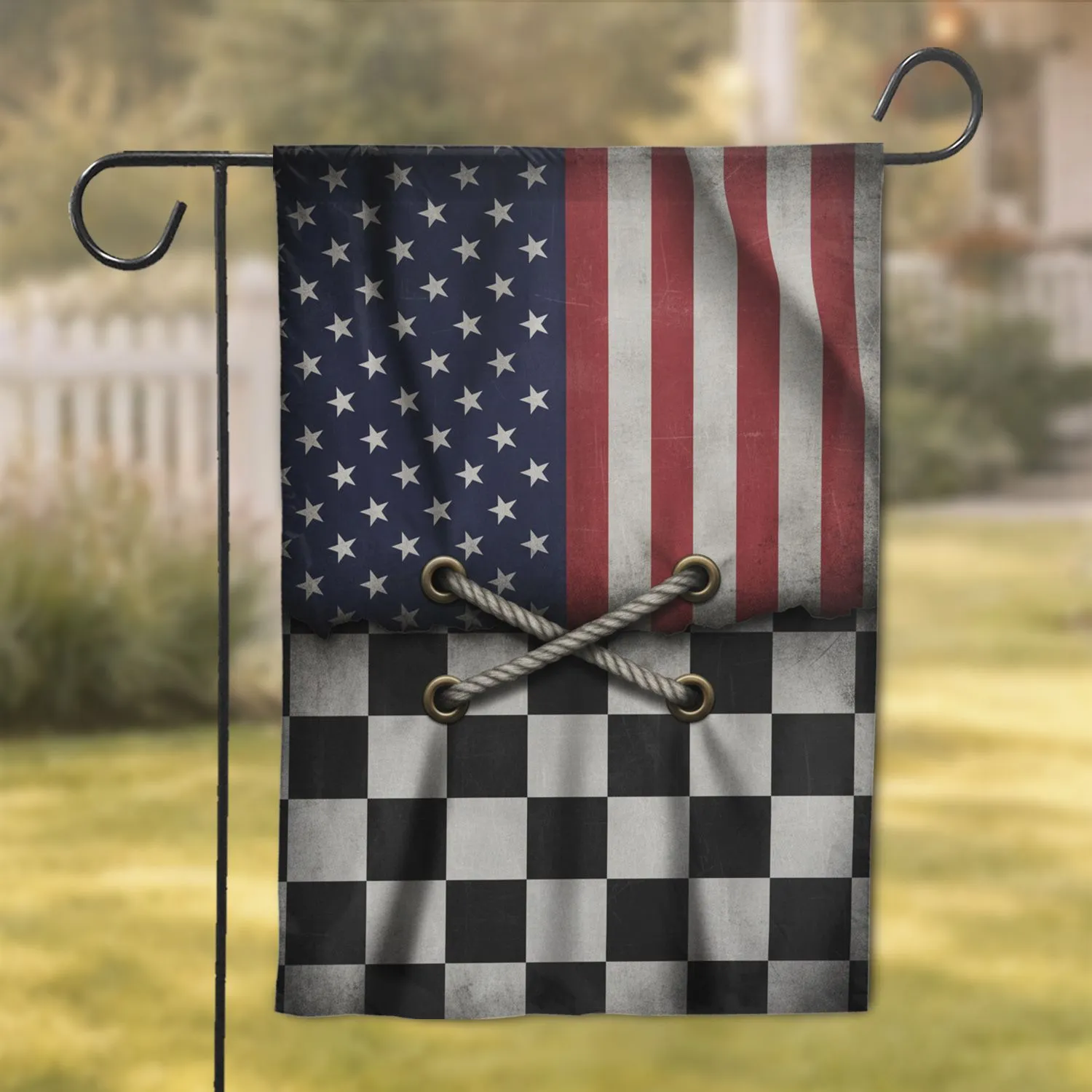 Distressed American Race Flag Rope Laced - Patriotic Home Decor Gift Garden Flag - 1