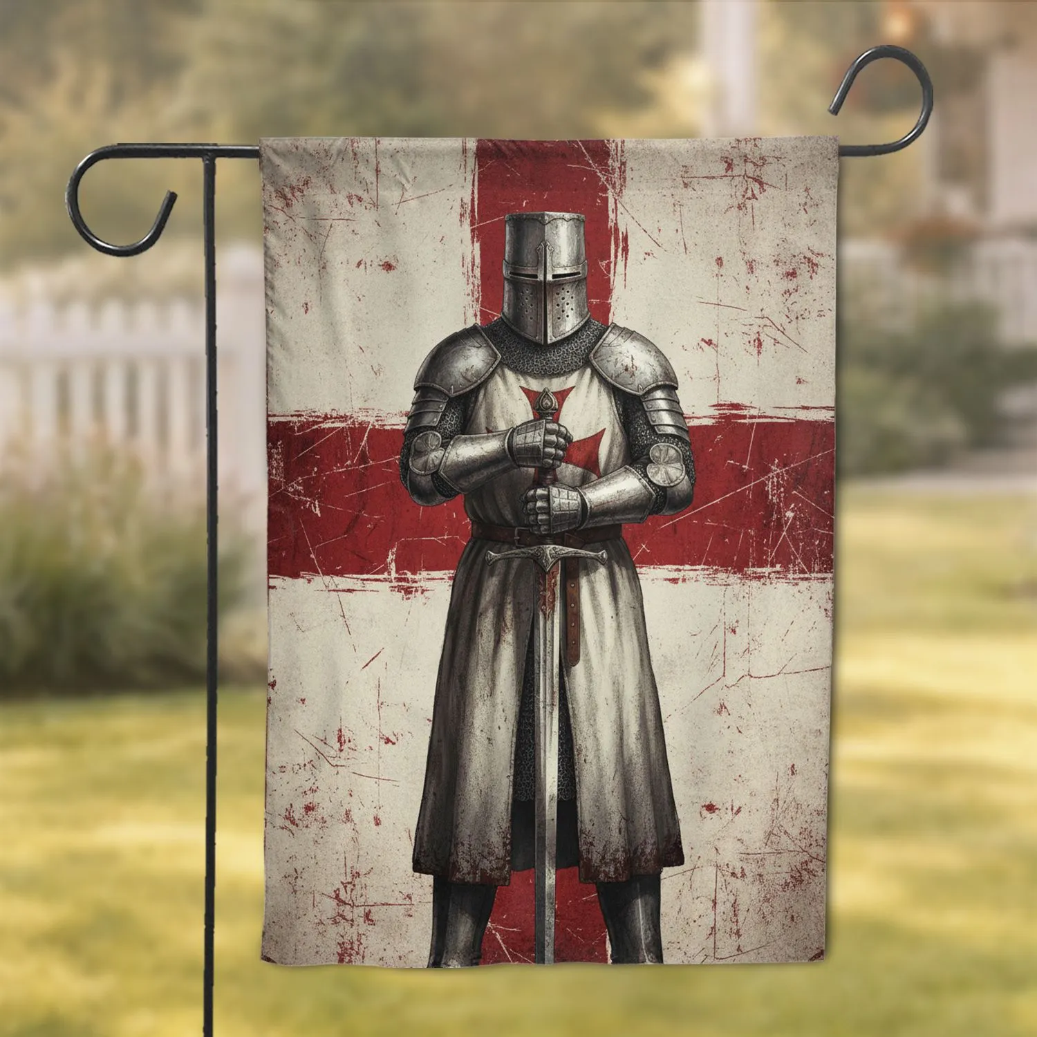Distressed Templar Knight St George Cross Gritty - Historical Decor Gift for History Buffs Garden Flag - 1