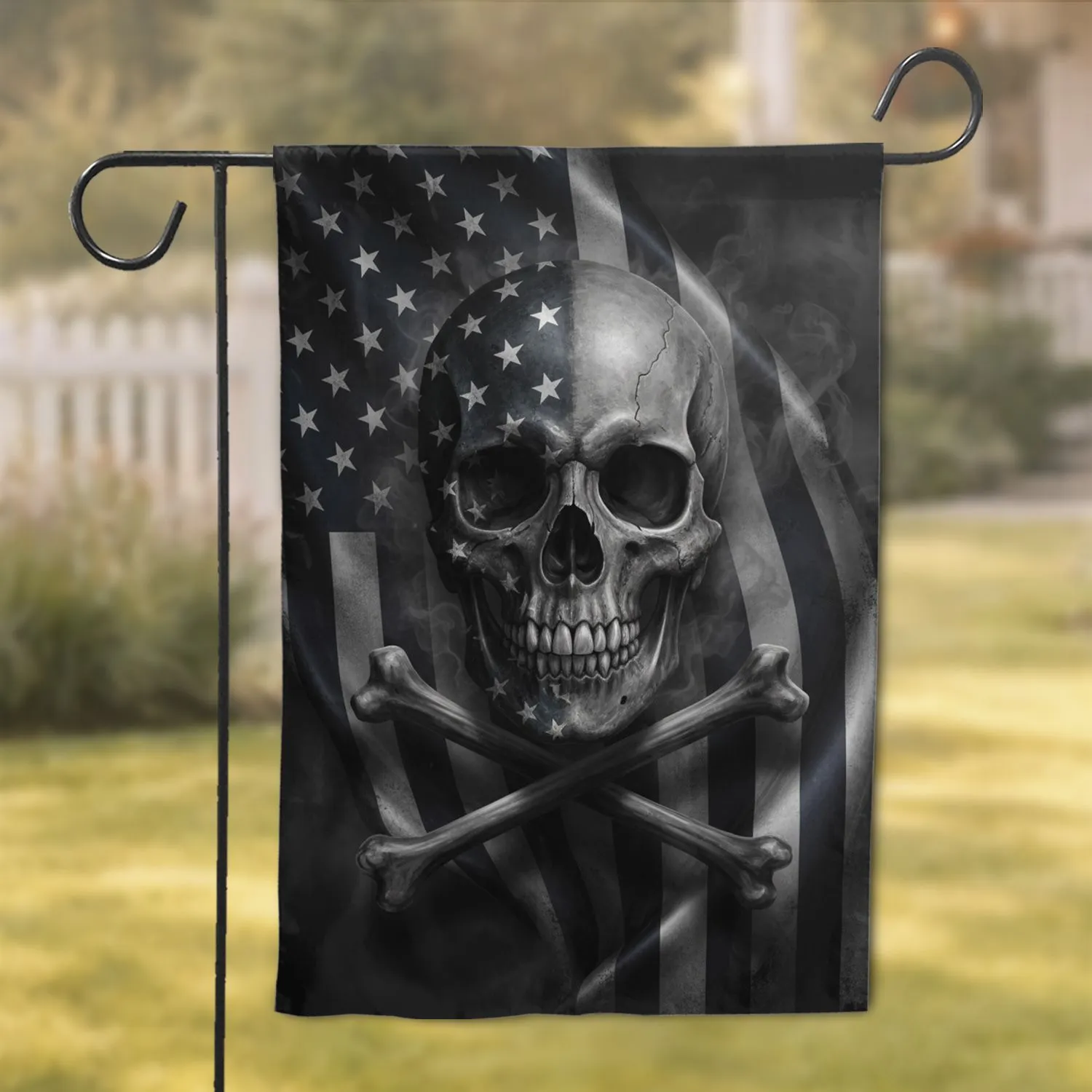 Distressed American Skull Crossbones - Memorial Day Home Decor Gift for Veterans Garden Flag - 1