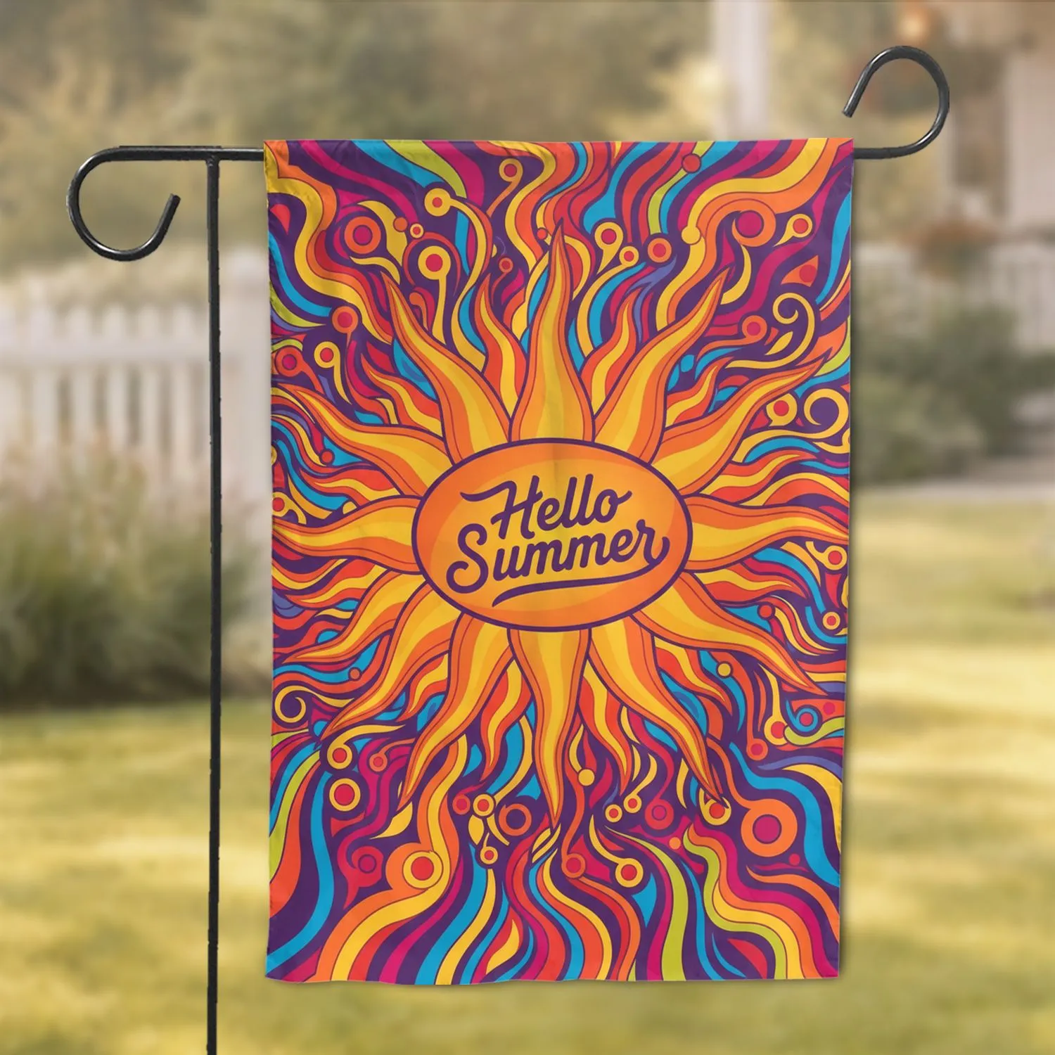 Hello Summer Sunrays Swirling Undulating Stripes - Warm Weather Lifestyle Gift Garden Flag - 1
