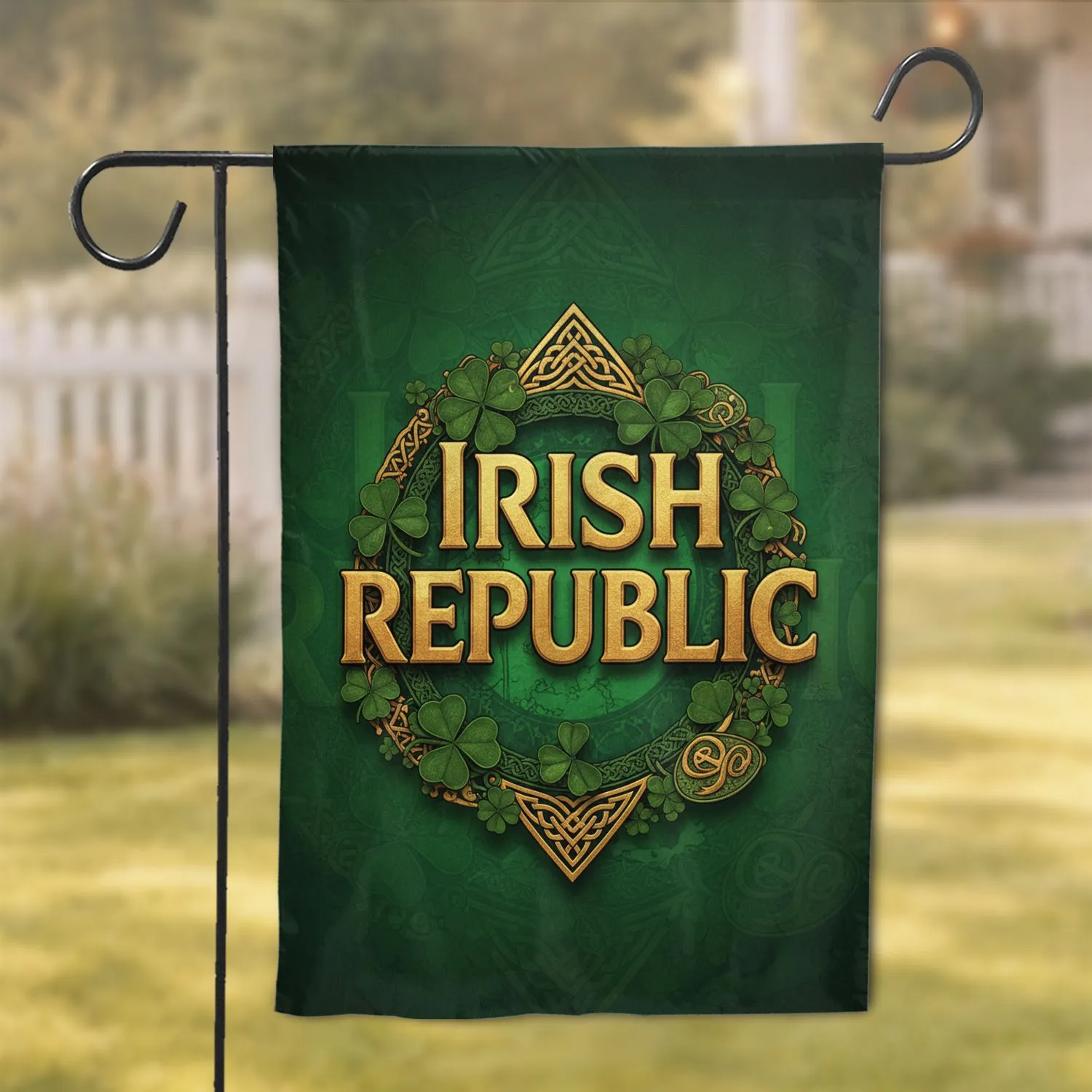 Gold Irish Republic Celtic Knot Shamrocks - Irish Heritage Home Decor Gift Garden Flag - 1