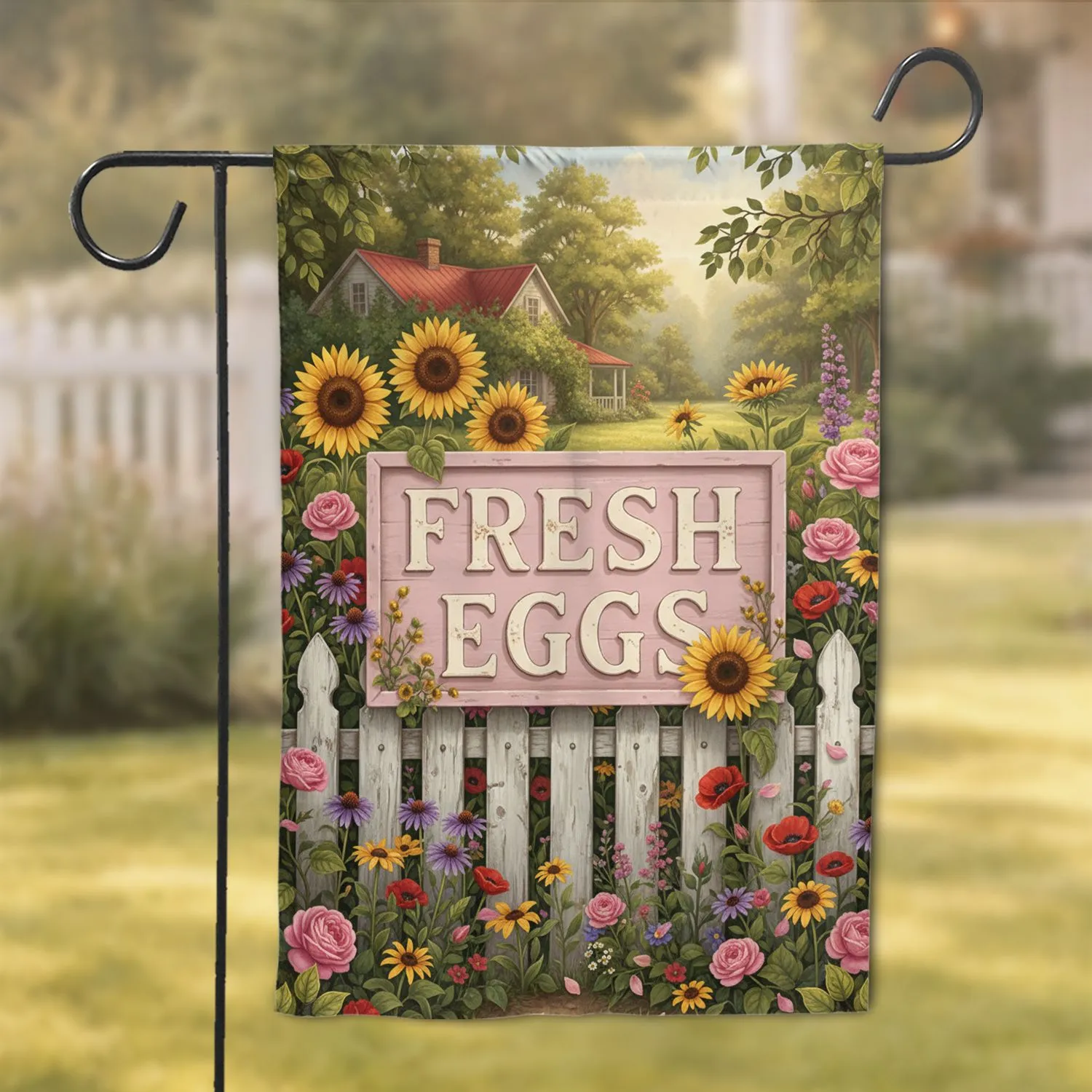 Fresh Eggs Sign Cottage Garden Farmhouse - Farmhouse Decor Gift Garden Flag - 1