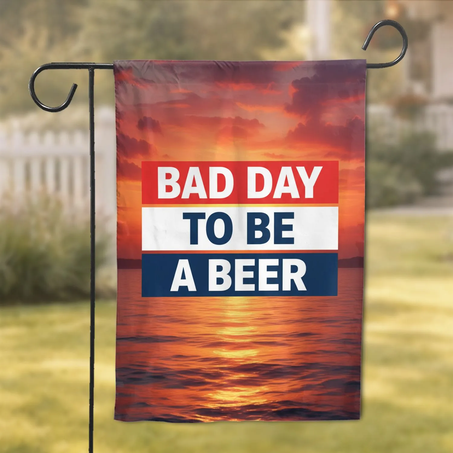 Bad Day To Be A Beer Ocean Sunset - Party Decor Gift for Beer Lovers Garden Flag - 1