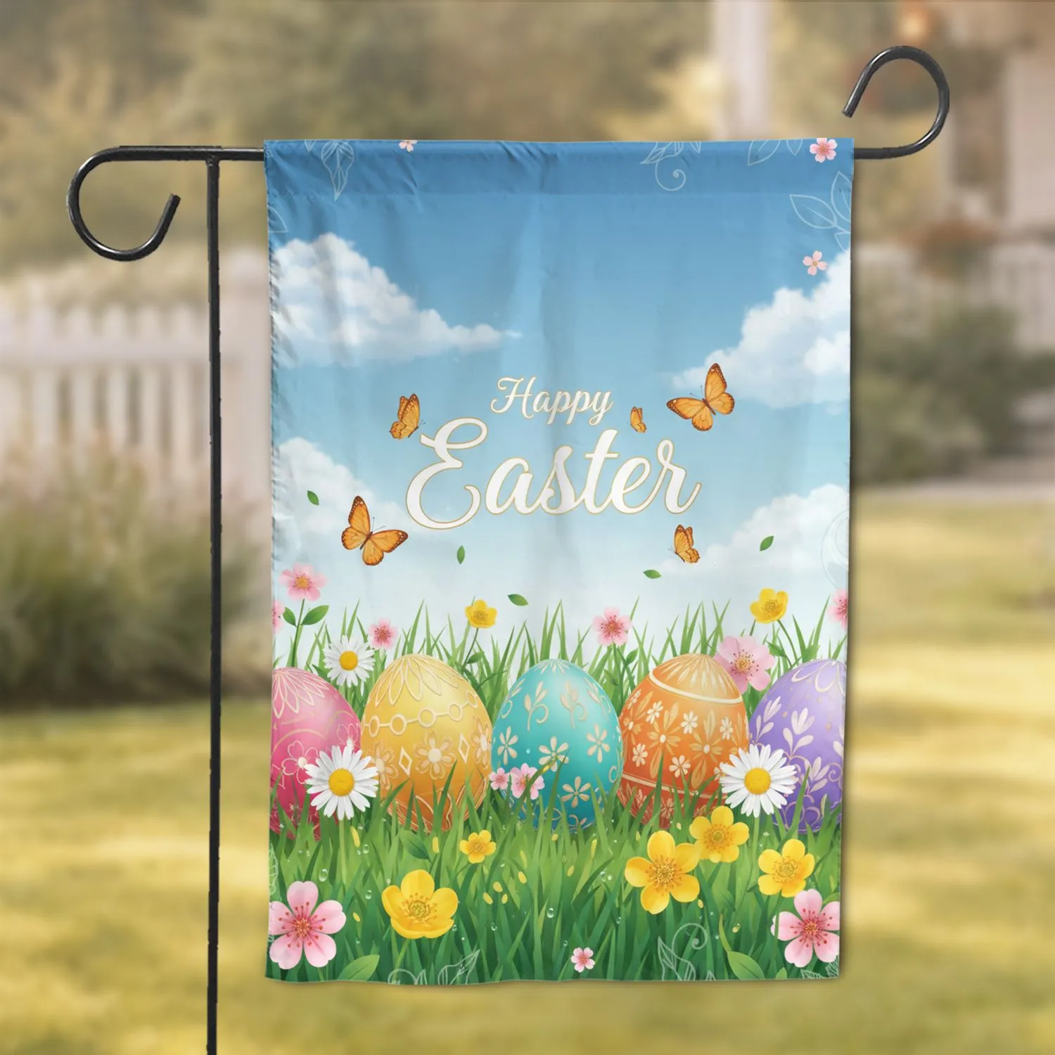 Decorated Easter Eggs Spring Wildflowers Happy Easter - Easter Holiday Home Decor Gift Garden Flag - 1