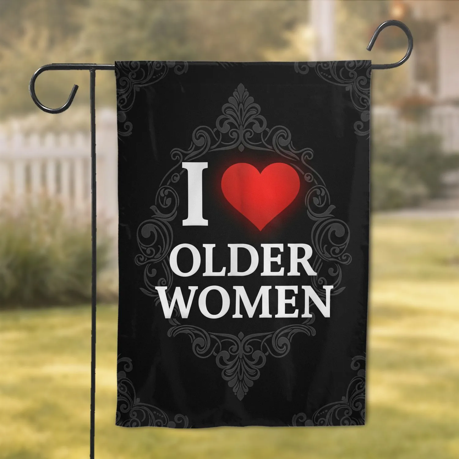 I Heart Older Women Red Heart Text - Bold Filigree Statement Home Decor Gift Garden Flag - 1
