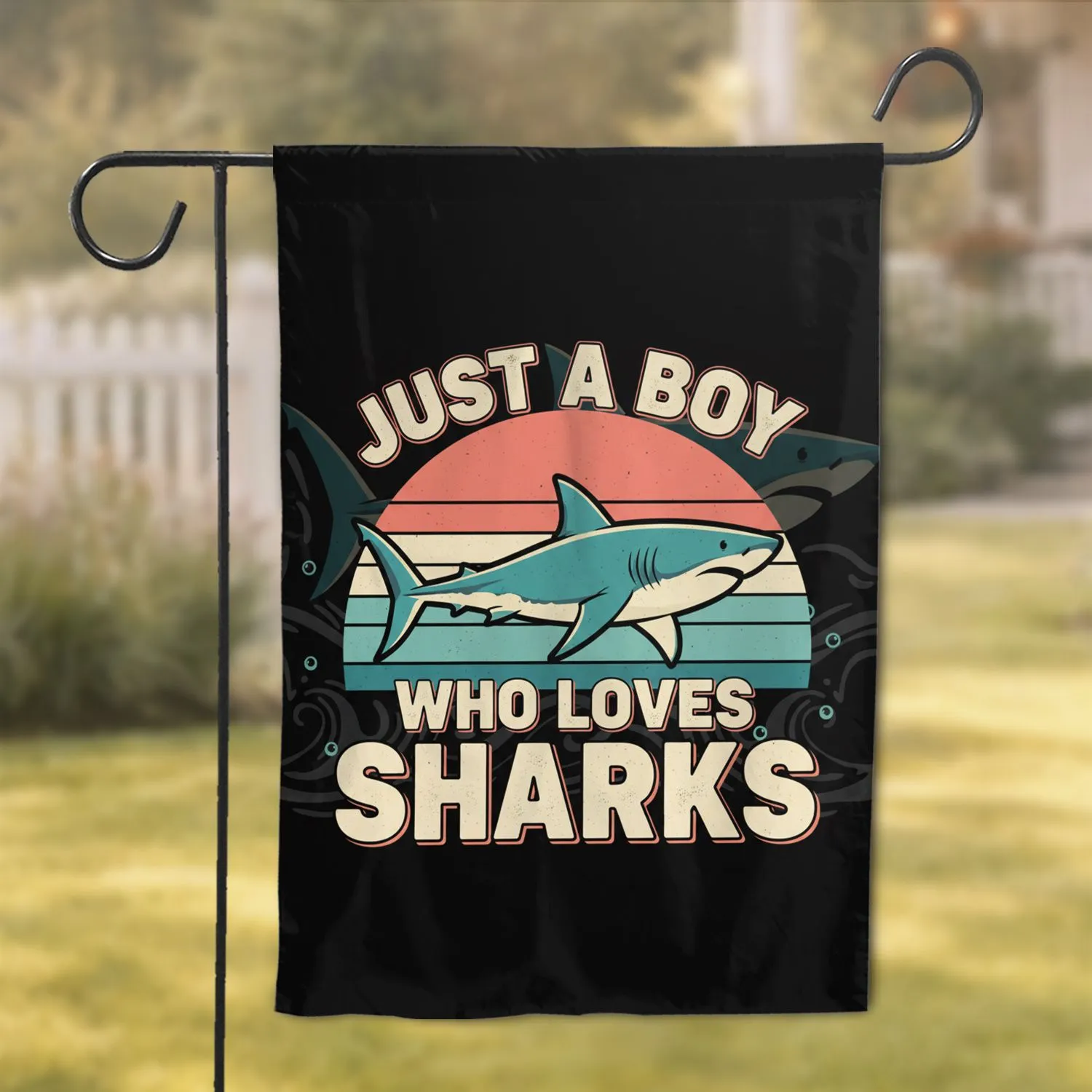 Great White Shark 'Just a Boy Who Loves Sharks' - Shark Lover Gift for Boys Garden Flag - 1