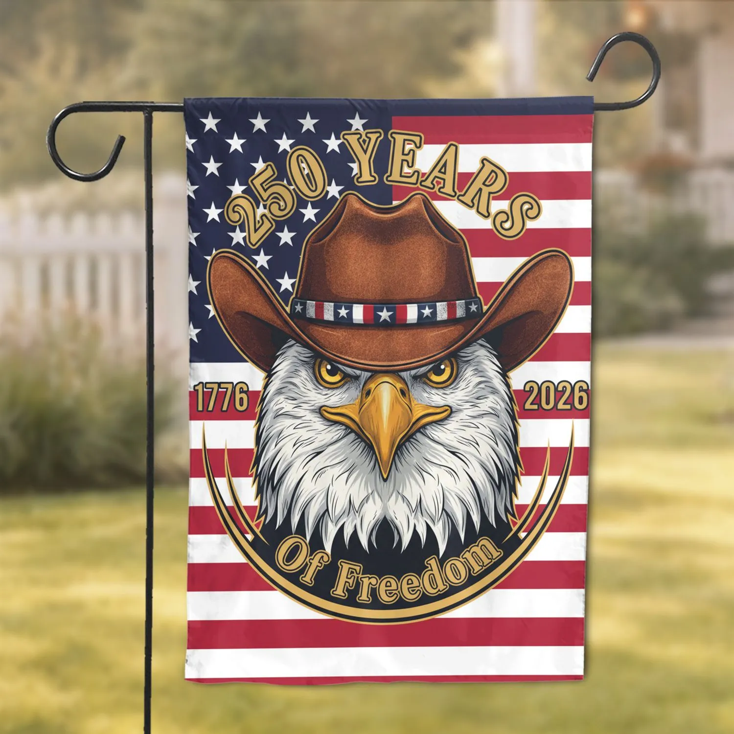 Bald Eagle Cowboy Hat American Flag - USA 250th Anniversary Independence Day for Veterans Garden Flag - 1