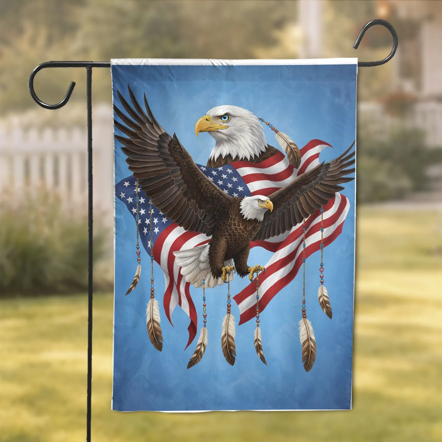 Majestic Bald Eagle American Flag Feather Tassels - Wildlife Home Decor Gift Garden Flag - 1