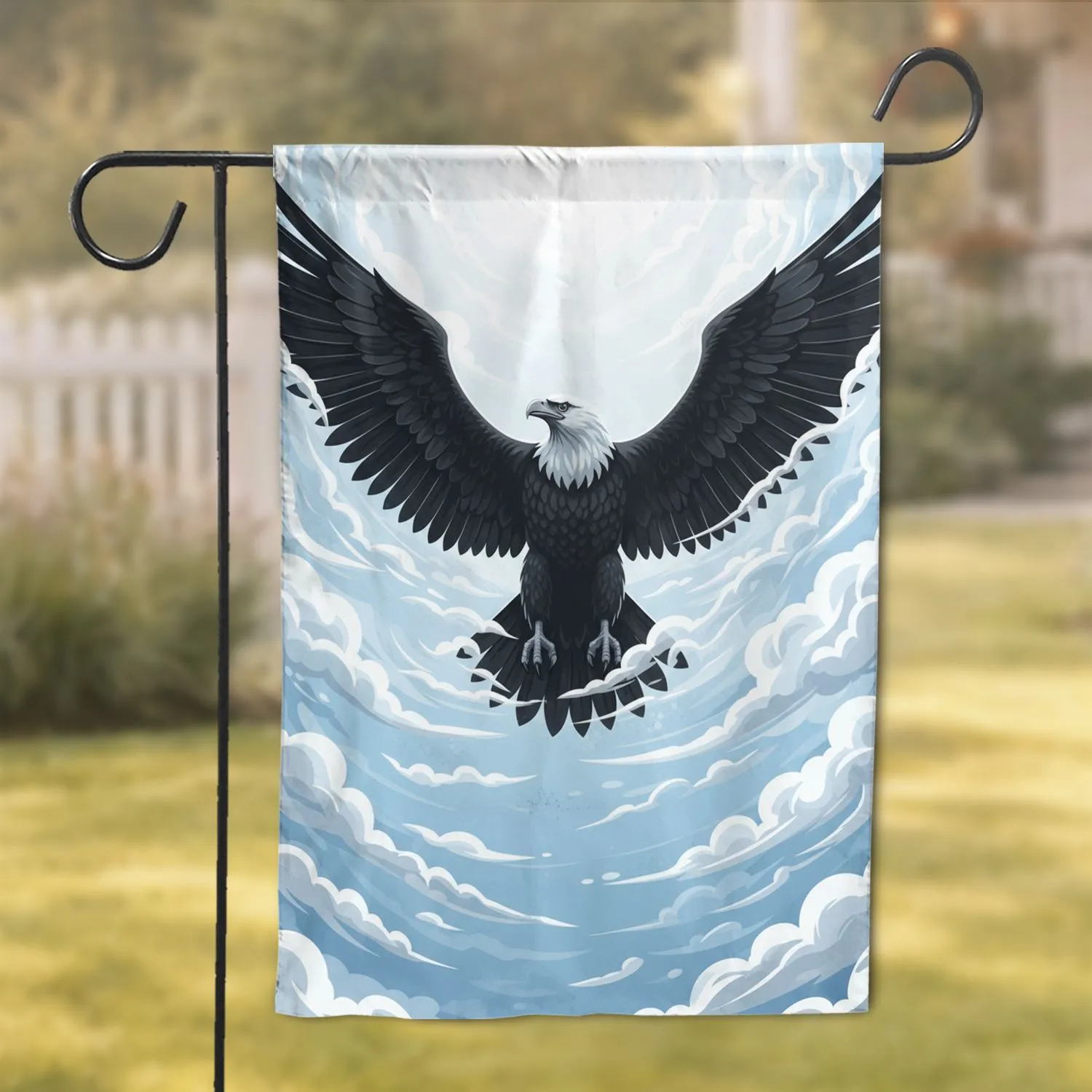 Black Eagle White Collar Soaring Clouds - Wildlife Lover Home Decor Gift Garden Flag - 1