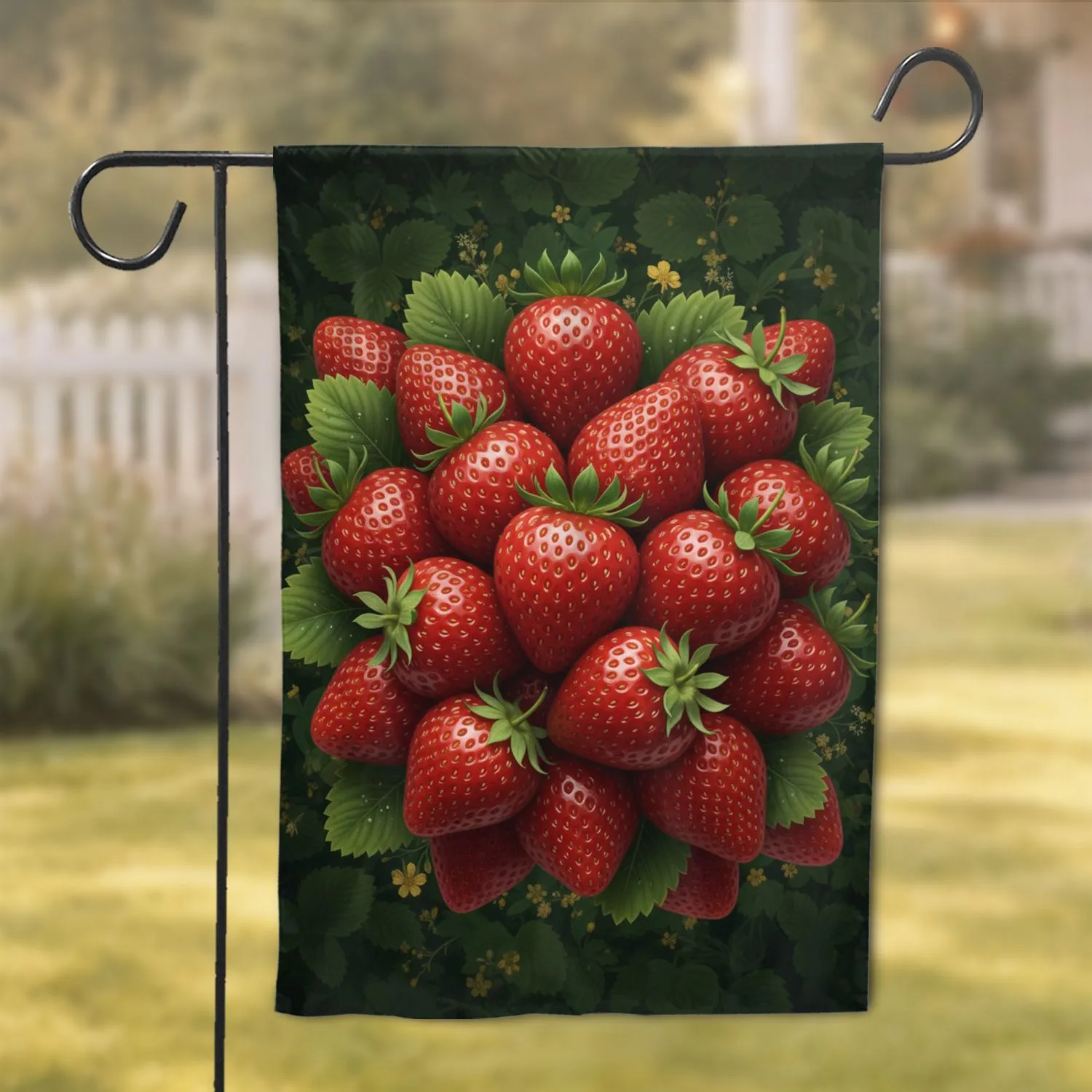 Vibrant Dew Drop Strawberry Cluster Foliage - Home Decor Gift for Fruit Gardeners Garden Flag - 1