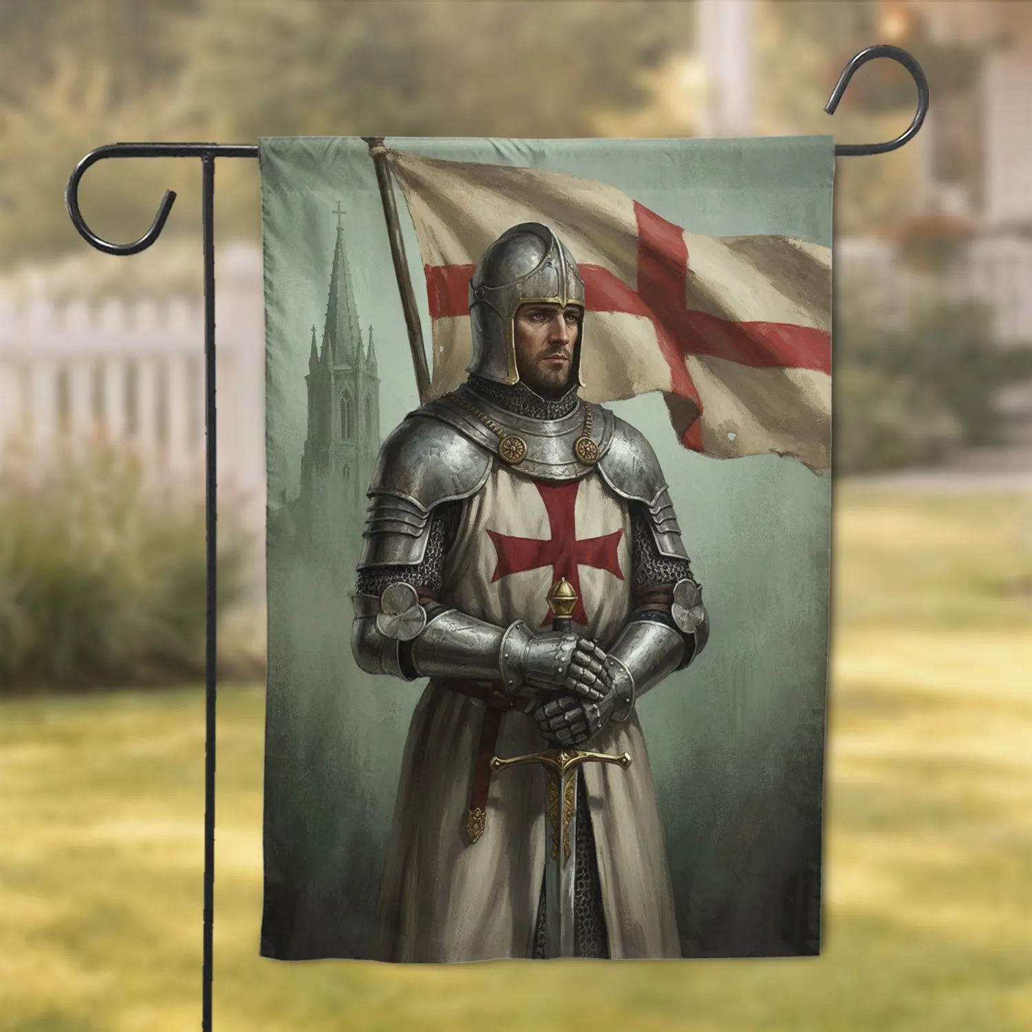 Solemn Templar Knight Crusader St. George Banner - Historical Home Decor Gift Garden Flag - 1
