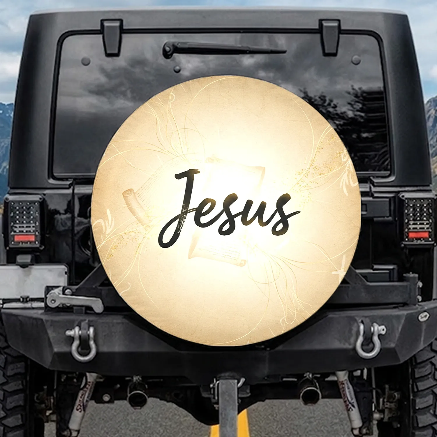 Jesus Script Celestial Divine Energy - Spiritual Journey Home Decor Gift Spare Tire Cover - 1