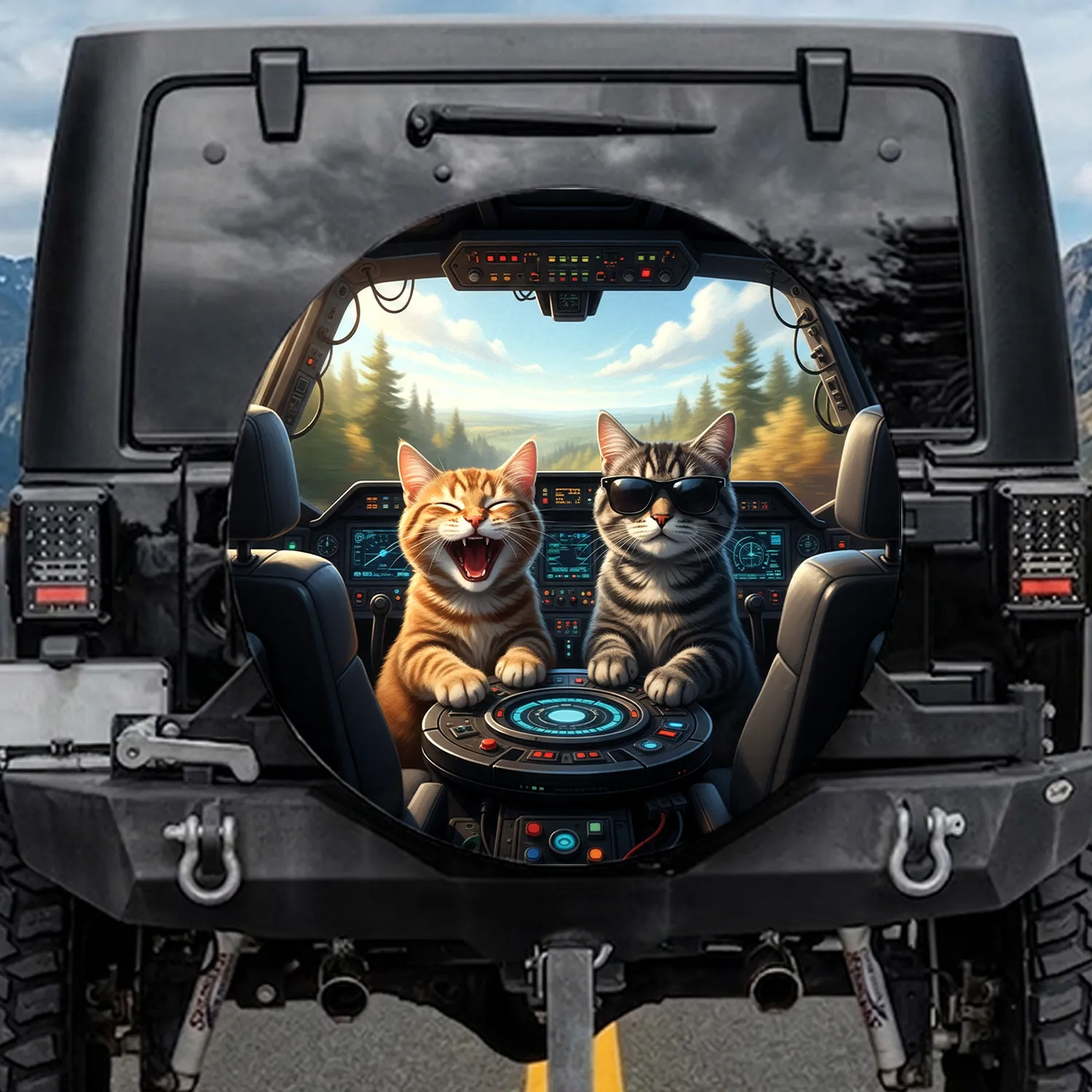 Tabby Cat Sunglasses Pilot Cockpit - Travel Essentials Gift Spare Tire Cover - 1
