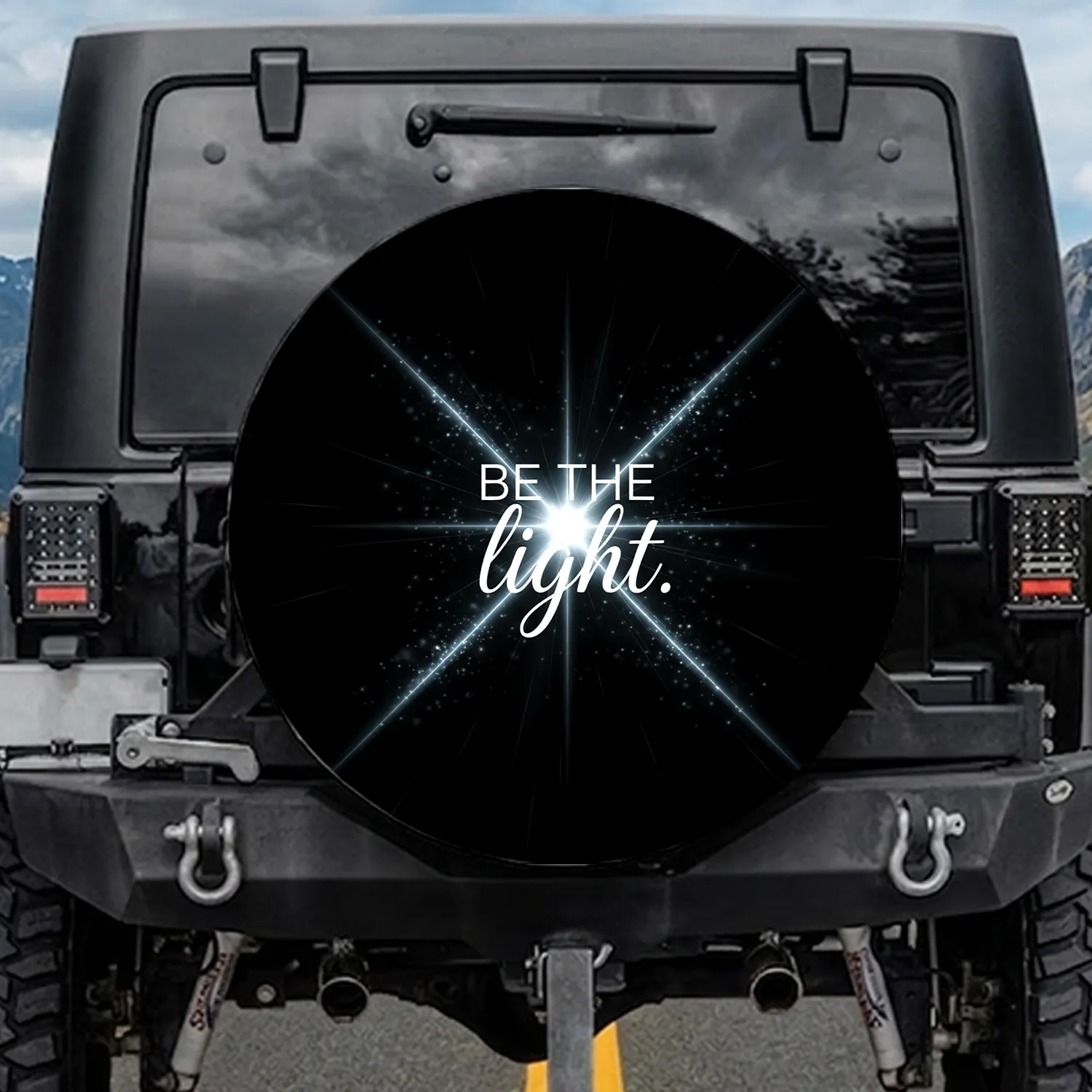 Be The Light Radiant Glow on Deep Black Field - Everyday Inspiration Spare Tire Cover - 1