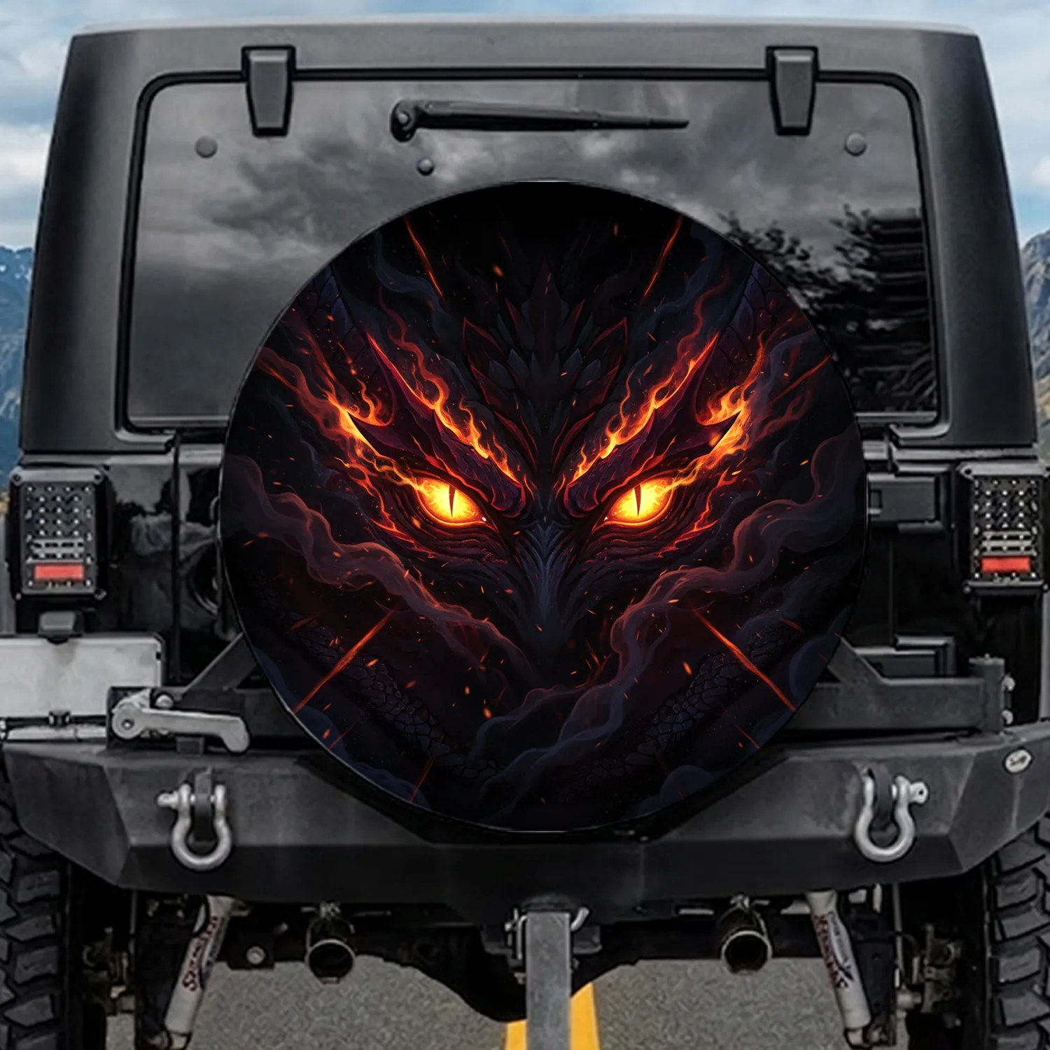 Intensely Glowing Fiery Yellow Orange Reptilian Eyes Dark Fantasy - Adventure Gift Spare Tire Cover - 1