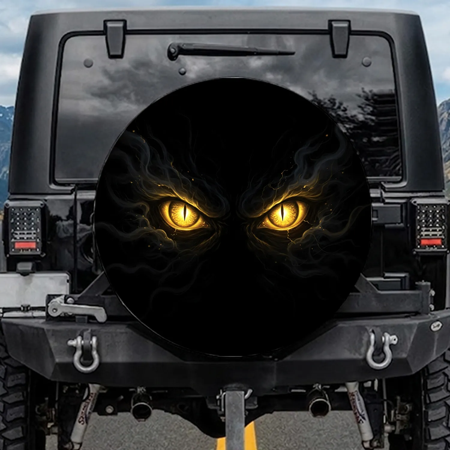 Menacing Golden Yellow Slit Pupil Monster Eyes - Outdoor Car Decor Spare Tire Cover - 1