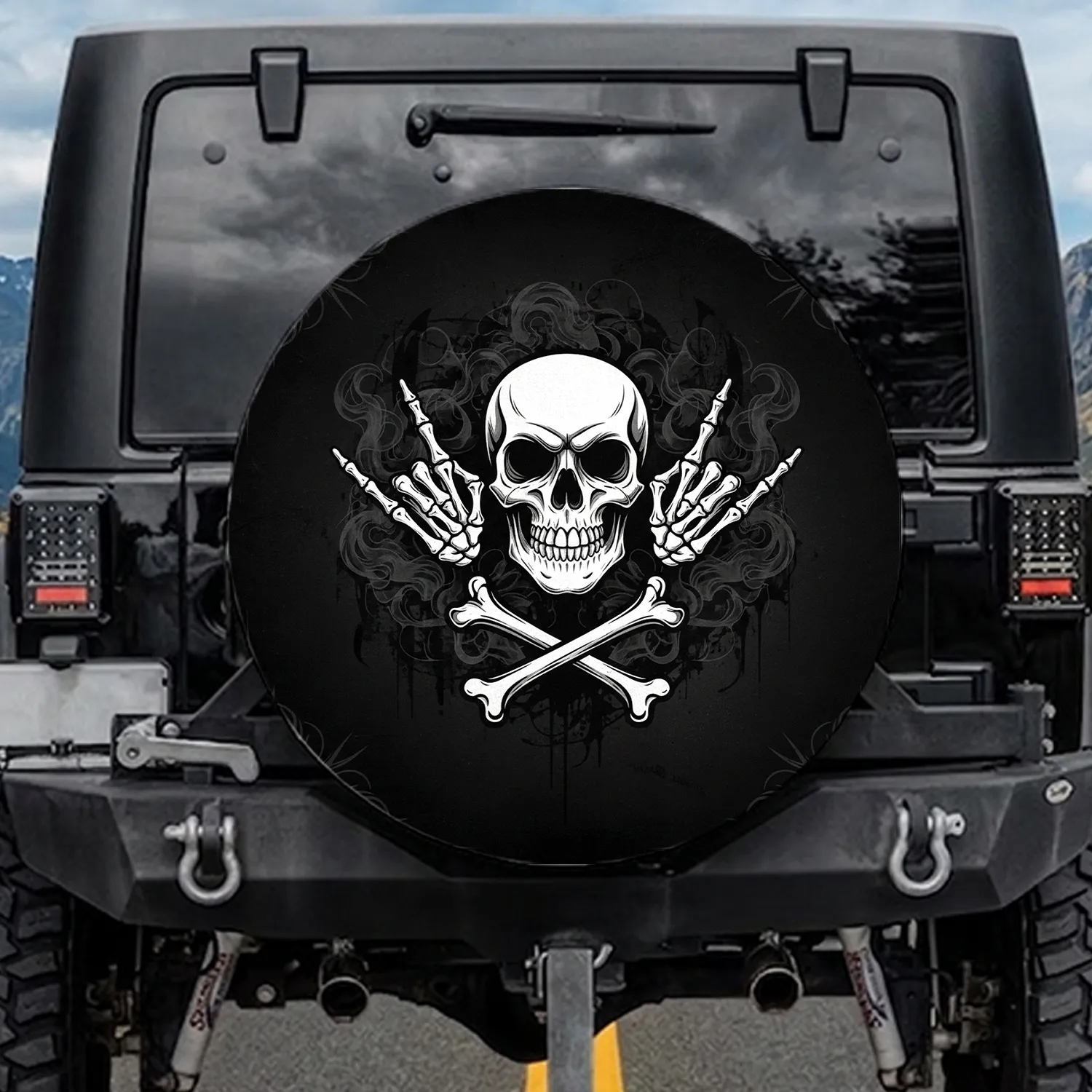 Human Skull Skeletal Hands Crossbones - Heavy Metal Vehicle Decor for Rock Fans Spare Tire Cover - 1