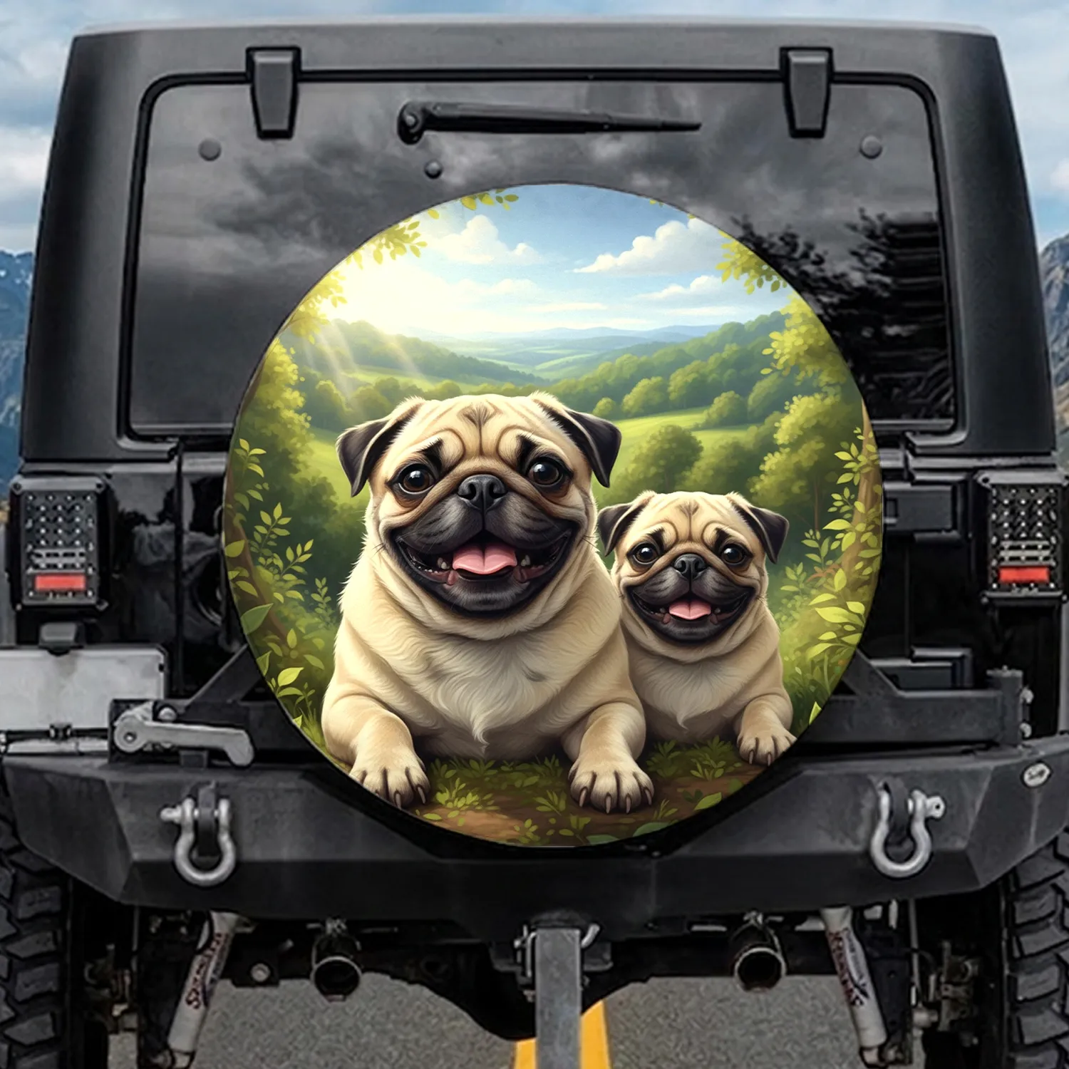 Two Fawn Pugs - Adventure Lover Road Trip Gift for Dog Owners Spare Tire Cover - 1