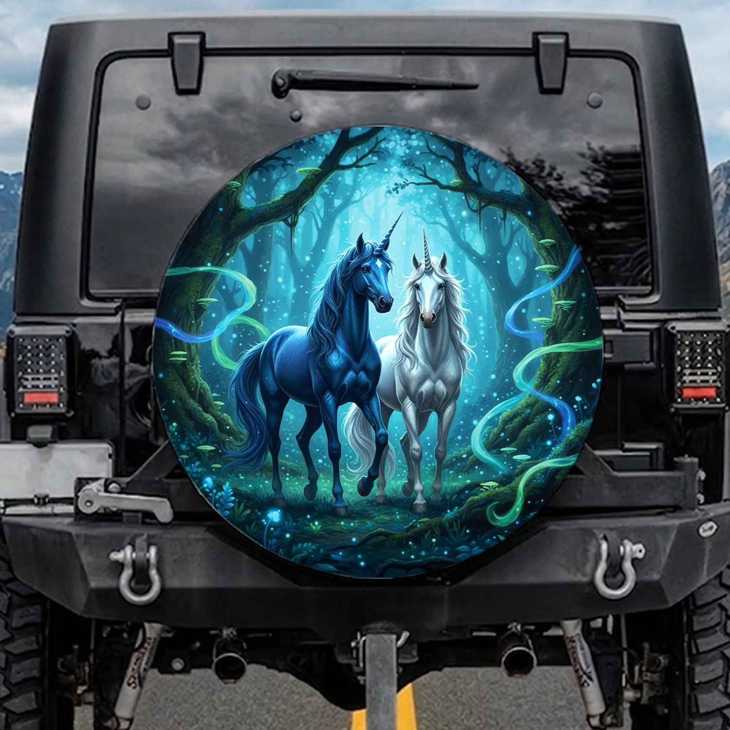 Two Majestic Unicorns Mystical Forest - Fantasy Lover Home Decor Gift Spare Tire Cover - 1