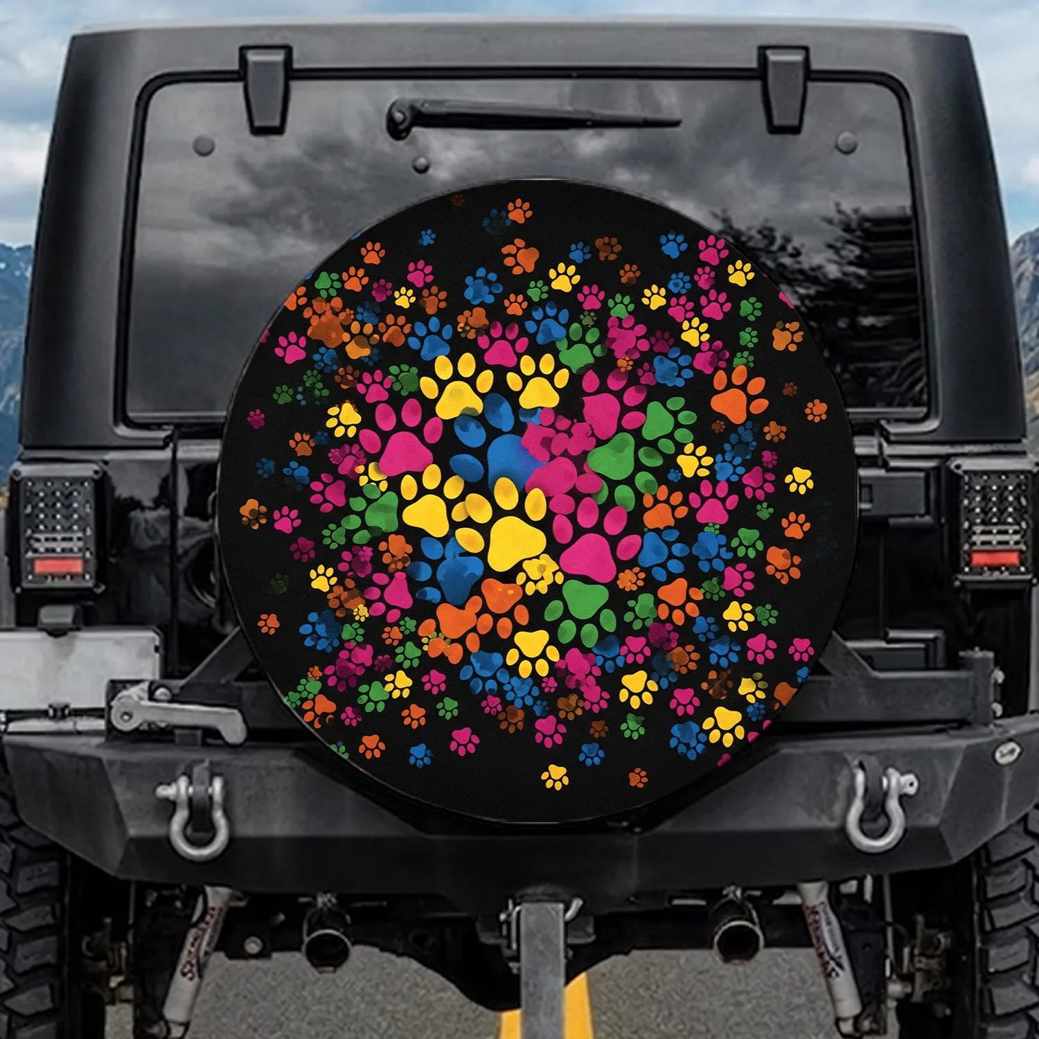 Animal Paw Prints Car Accessory - Pet Lover Travel Gift for All Auto Vehicles Spare Tire Cover - 1