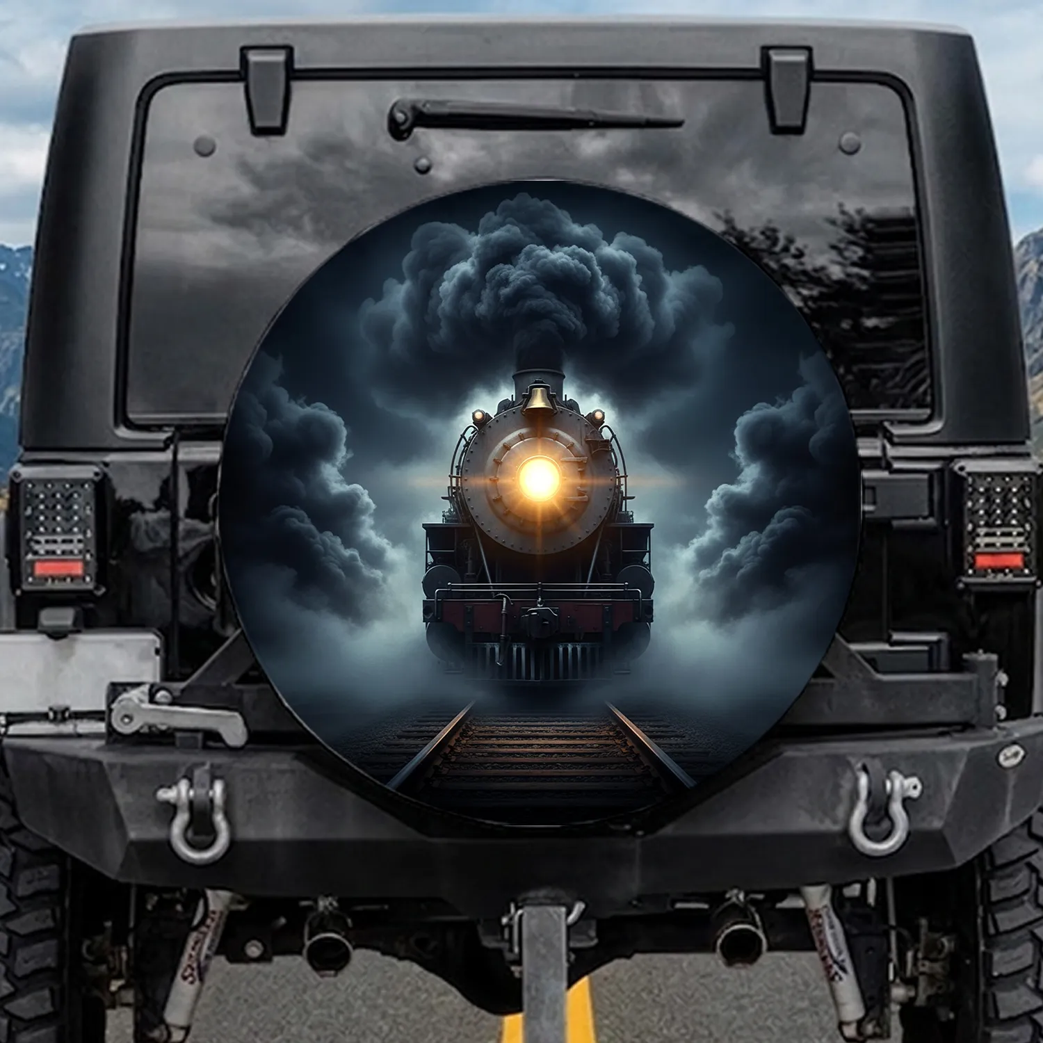 Vintage Steam Locomotive Headlight - Railroad Enthusiast Car Decor Spare Tire Cover - 1