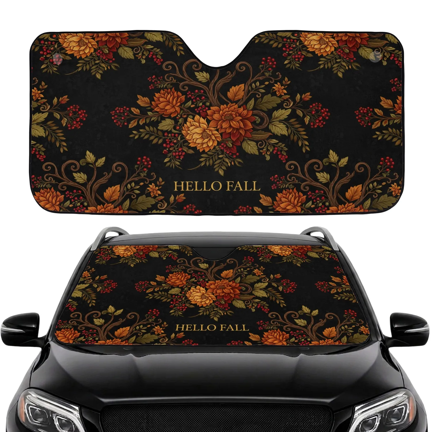 Autumn Flowers Leaves 'Hello Fall' Car Interior Upgrade Car Sunshade - 1