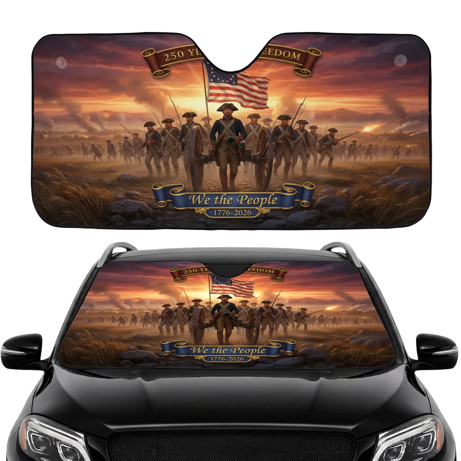 Continental Army Betsy Ross Flag Cannon 250 Years of Freedom Car Interior Upgrade Car Sunshade - 1