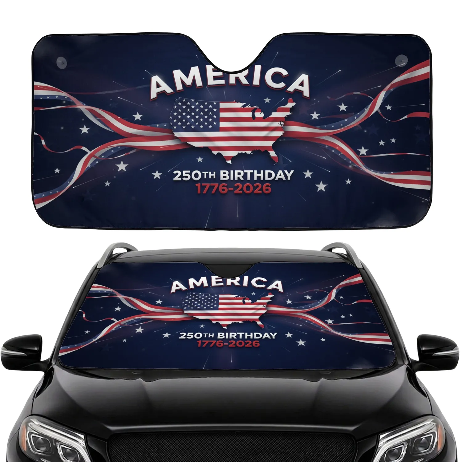 America United States Map Flag 250th Anniversary Commute Accessory Veterans Gift Car Sunshade - 1