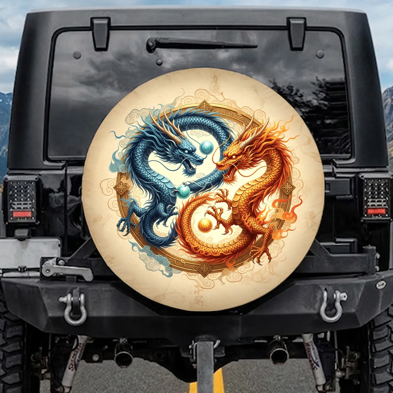 Chinese Dragons Yin Yang Symbol - Home Decor Gift for Dragon Lover Spare Tire Cover - 1