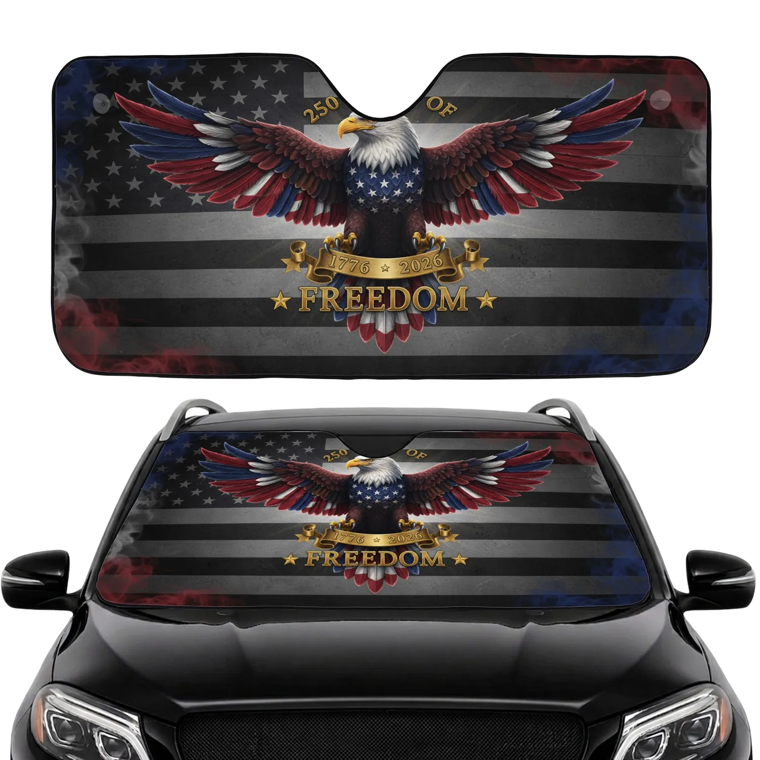Bald Eagle American Flag 1776-2026 - USA 250 Years of Freedom Car Accessory Car Sunshade - 1