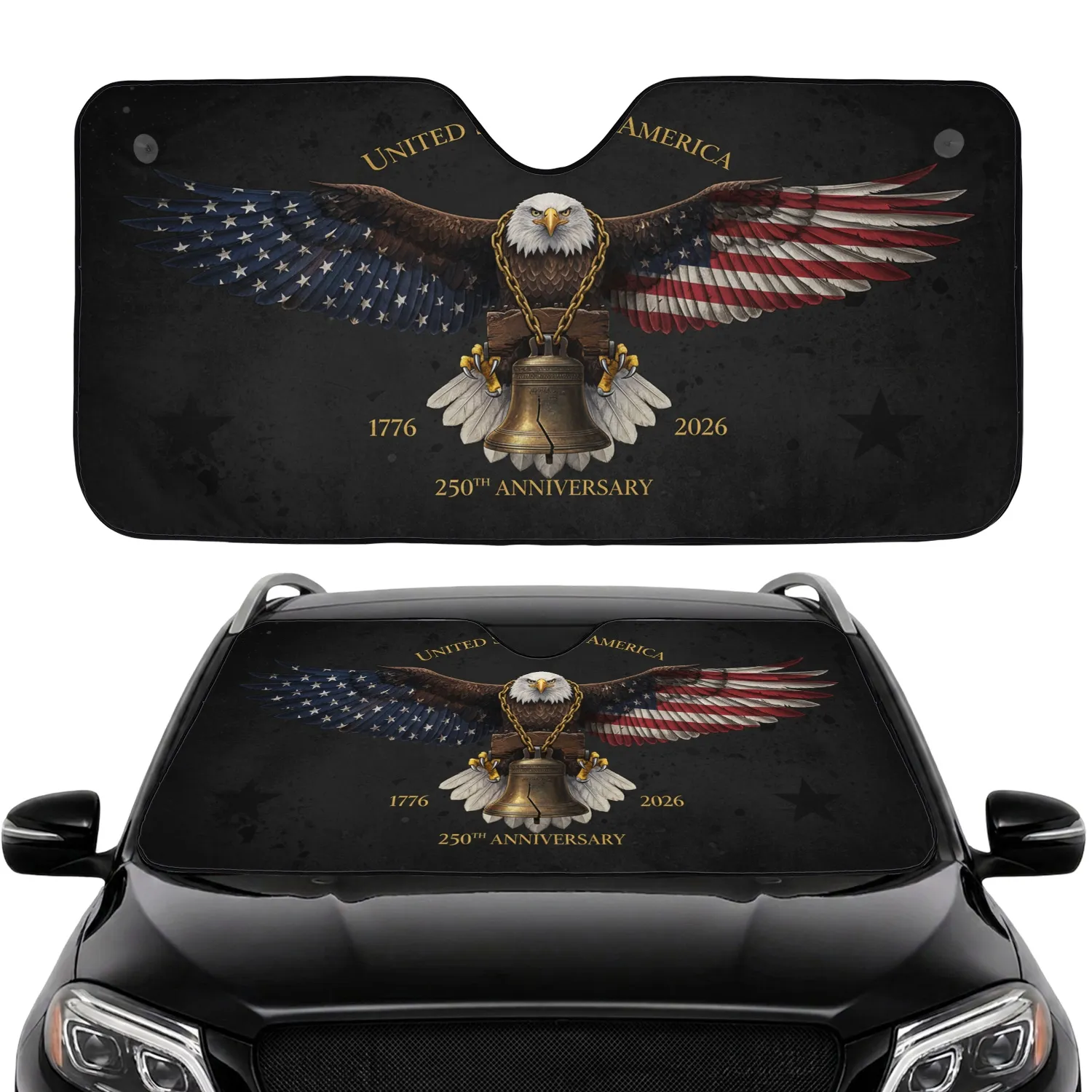 Bald Eagle American Flag Liberty Bell - USA 250th Anniversary Independence Day Gift for Dad Car Sunshade - 1