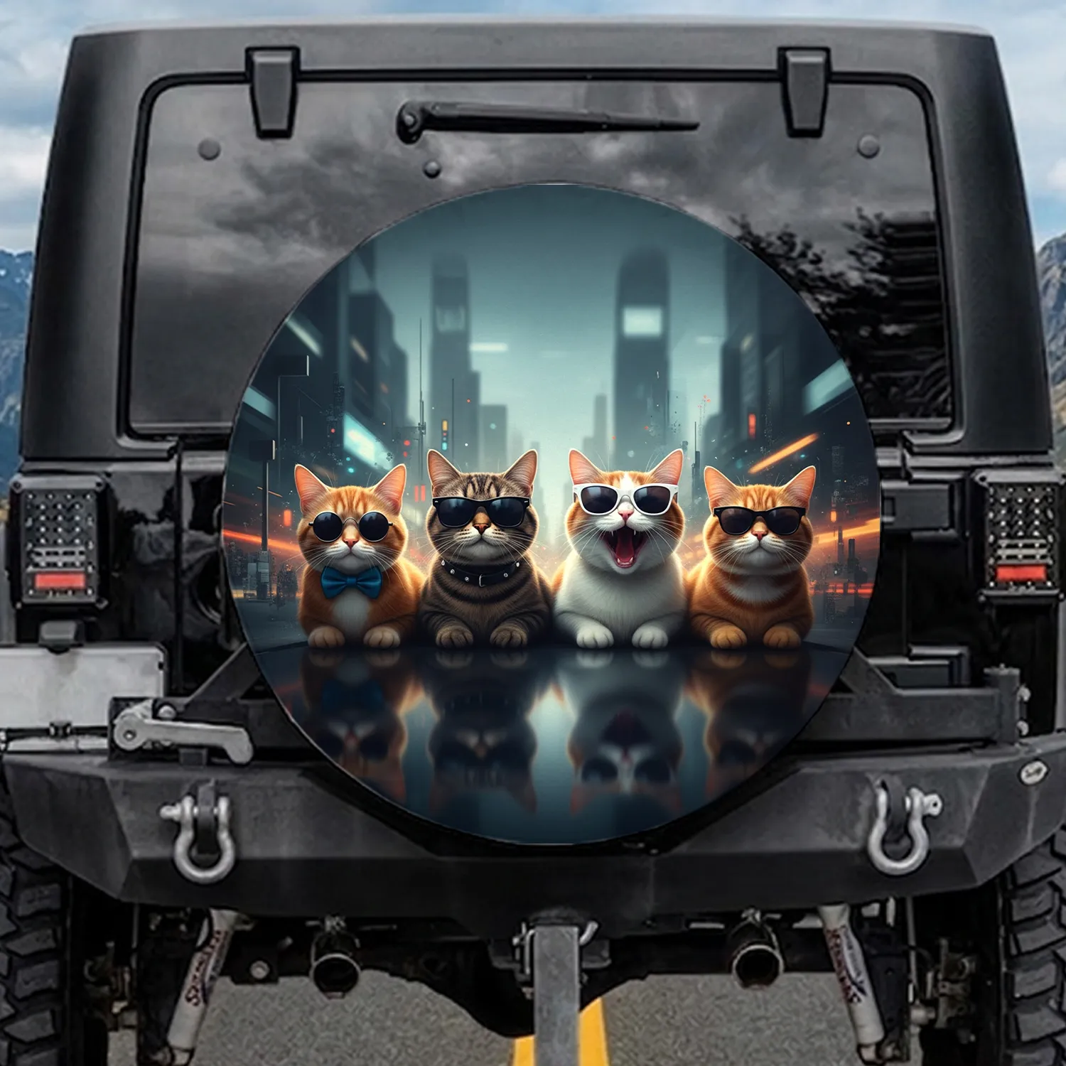 Cats in Sunglasses Urban Street - Travel Essentials Cat Lover Gift Spare Tire Cover - 1