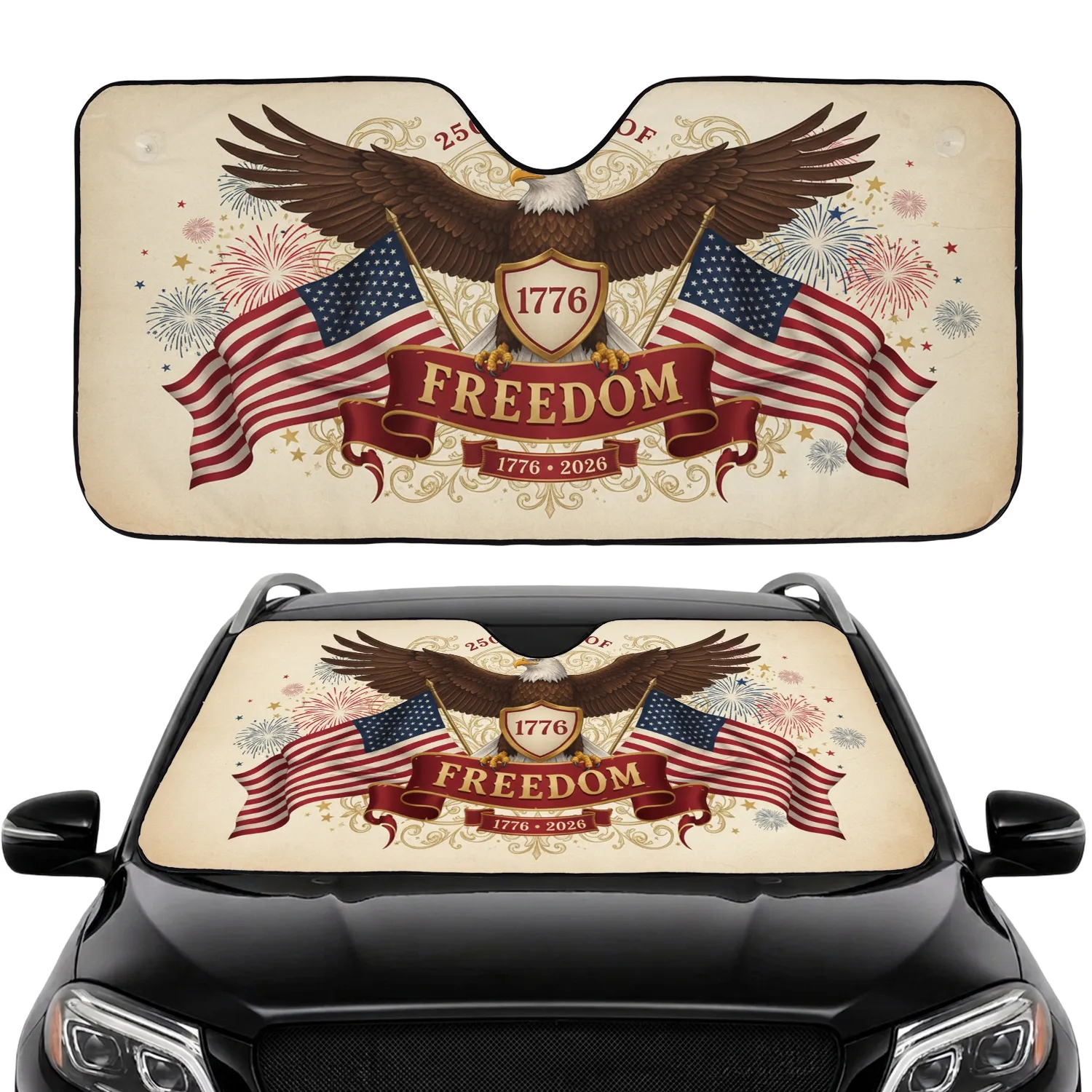 Bald Eagle 1776 Freedom Flag - USA 250th Anniversary Car Interior Upgrade Car Sunshade - 1