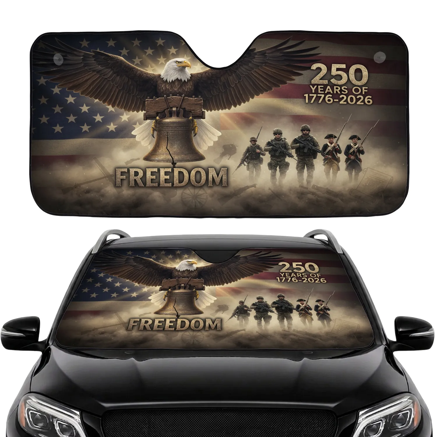 Bald Eagle Liberty Bell Freedom Flag - USA 250th Anniversary Travel Essentials Car Sunshade - 1
