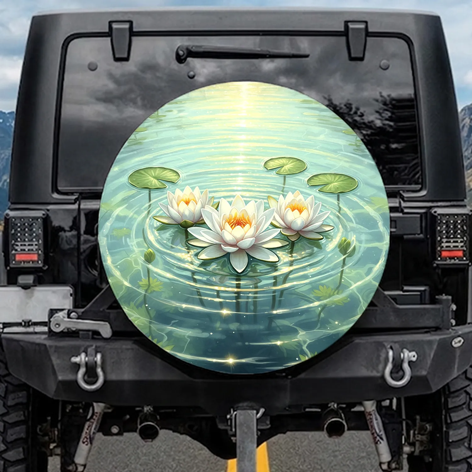 White Water Lilies Clear Water - Nature Lover Home Decor Gift Spare Tire Cover - 1
