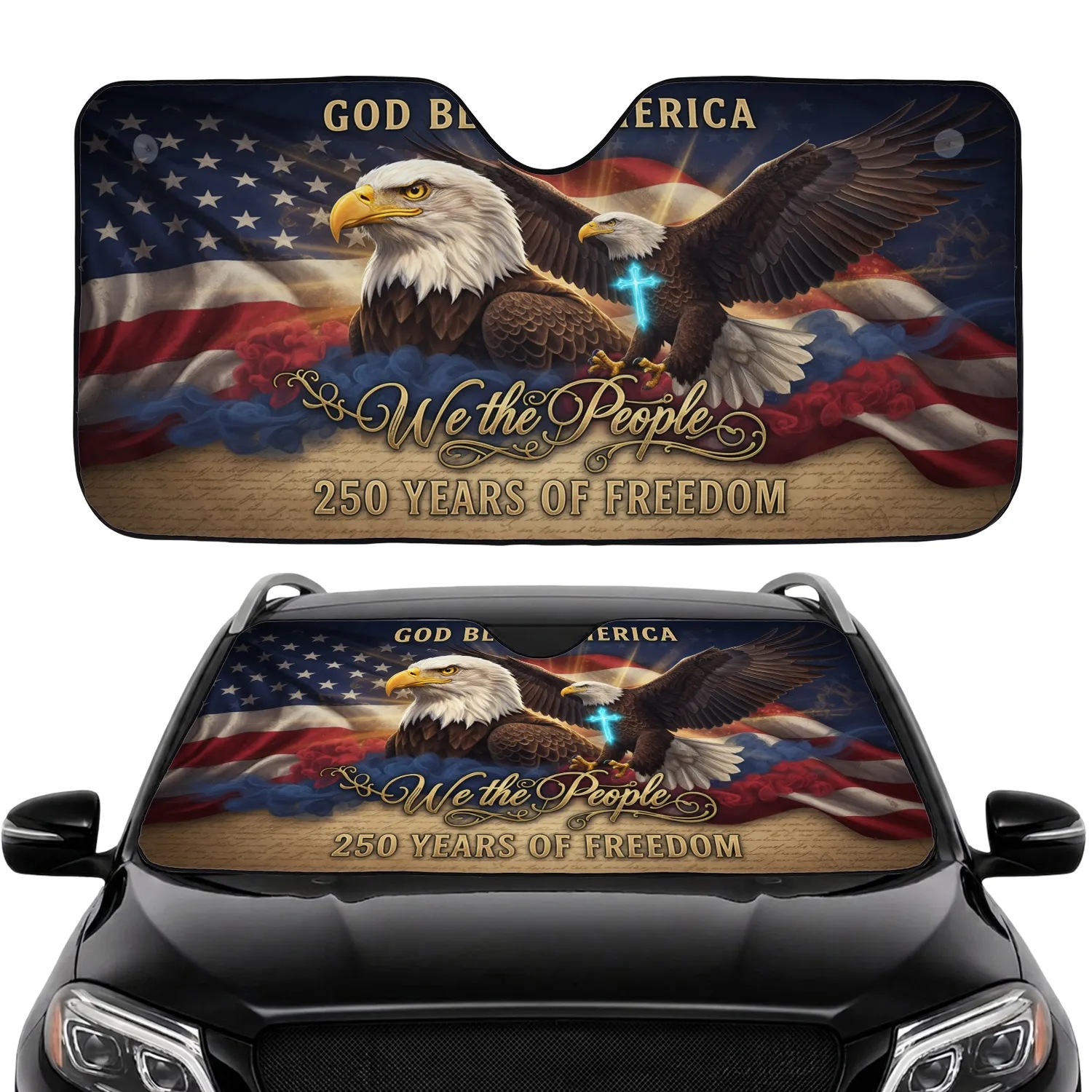 Bald Eagle American Flag 250 Years Freedom - God Bless America Commute Accessory Car Sunshade - 1