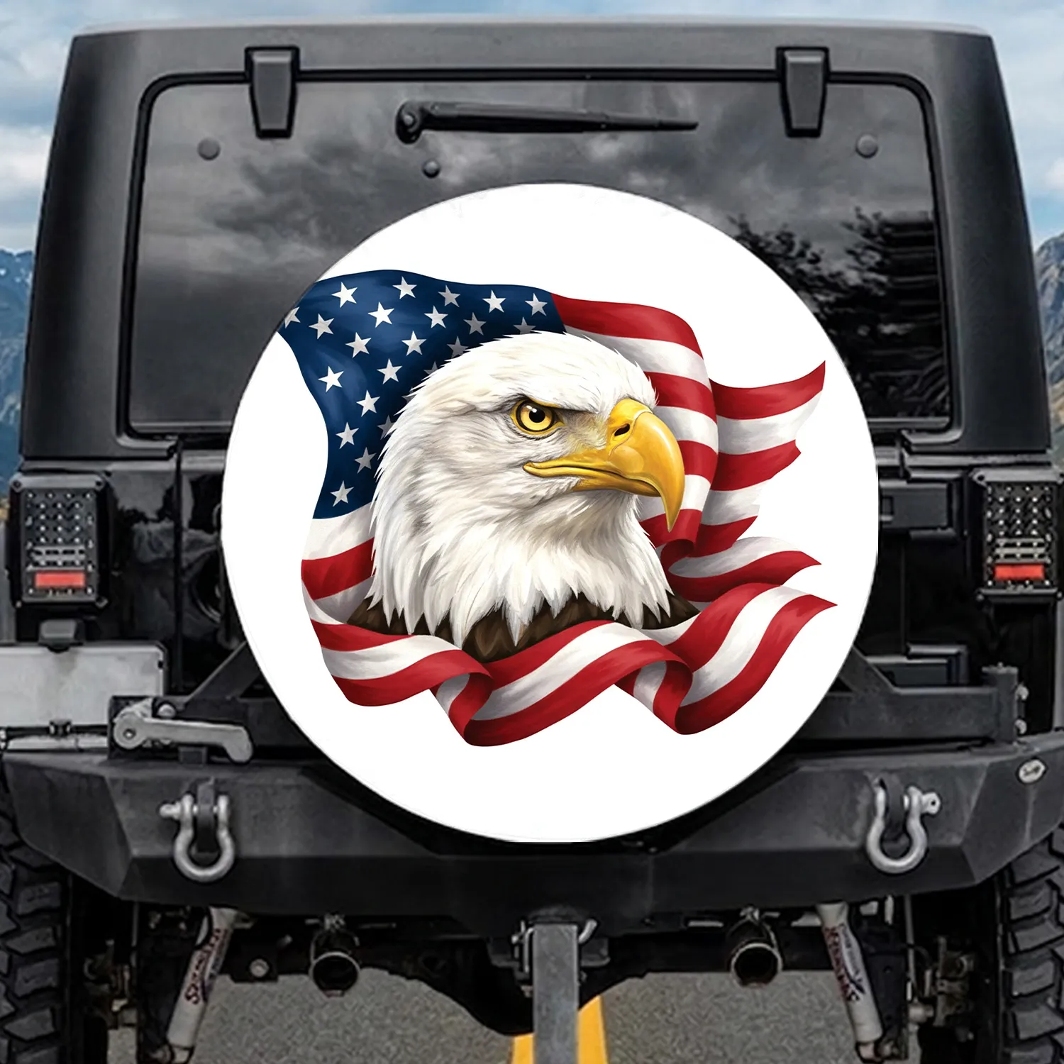Bald Eagle American Flag - Resolute Gaze Patriotic Gift for Veterans Spare Tire Cover - 1